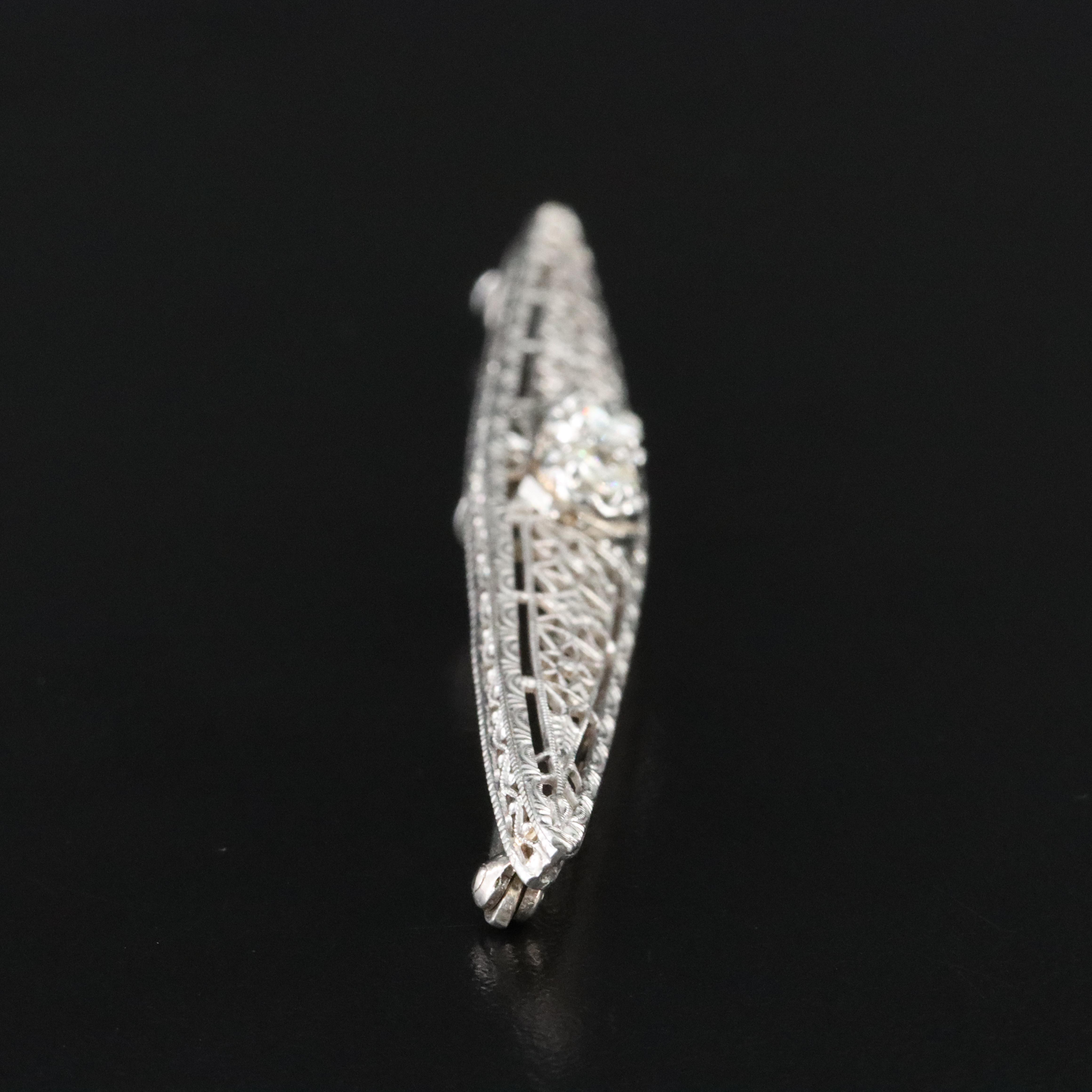 Kohn & Co. 14K 0.32 CTW Diamond Bar Brooch w/ Platinum Front Accent, Art Deco