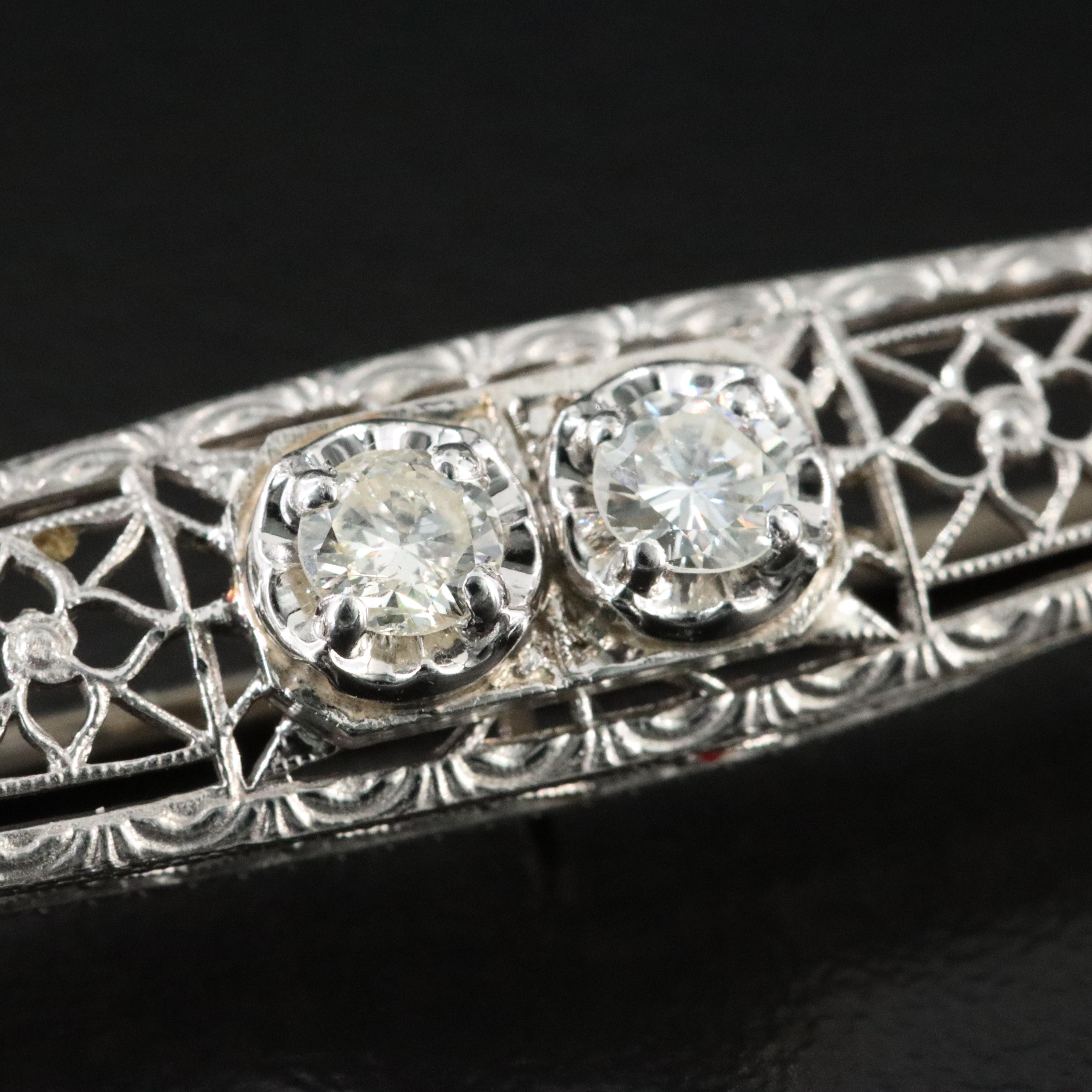 Kohn & Co. 14K 0.32 CTW Diamond Bar Brooch w/ Platinum Front Accent, Art Deco