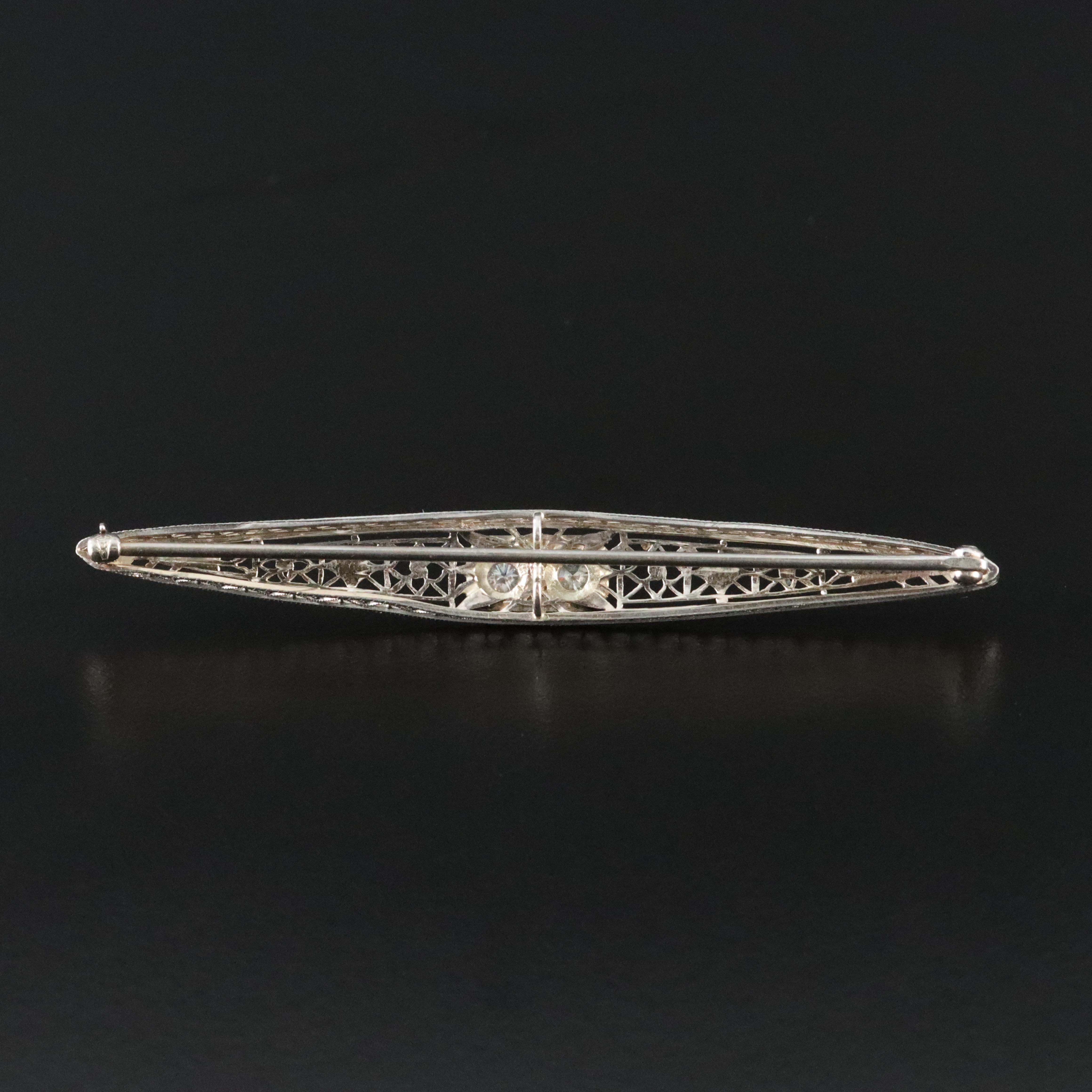 Kohn & Co. 14K 0.32 CTW Diamond Bar Brooch w/ Platinum Front Accent, Art Deco