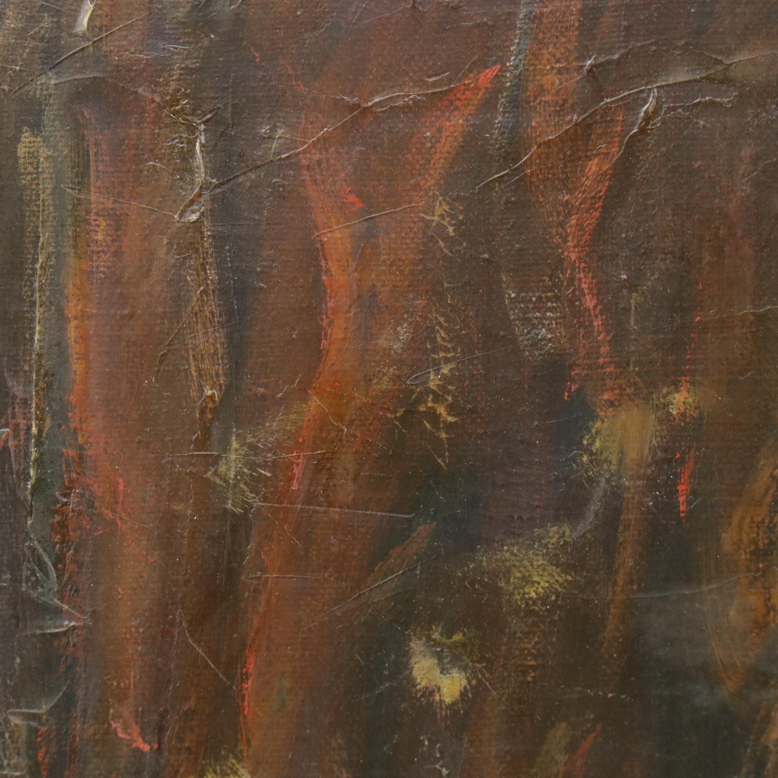 Marilyn Rose Silver Oil Painting of Young Woman Reading Underneath Tree, 1983