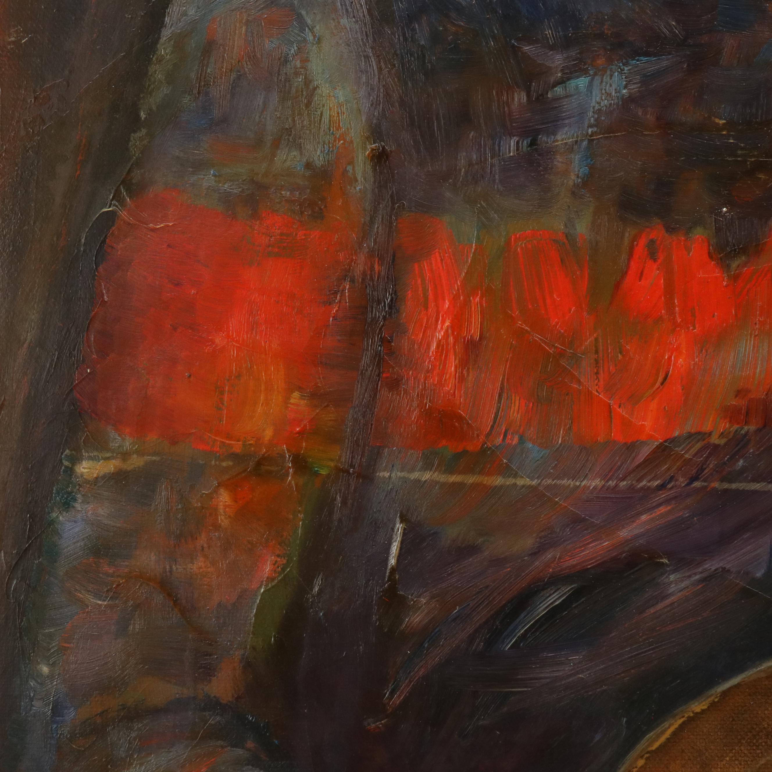 Marilyn Rose Silver Oil Painting of Young Woman Reading Underneath Tree, 1983