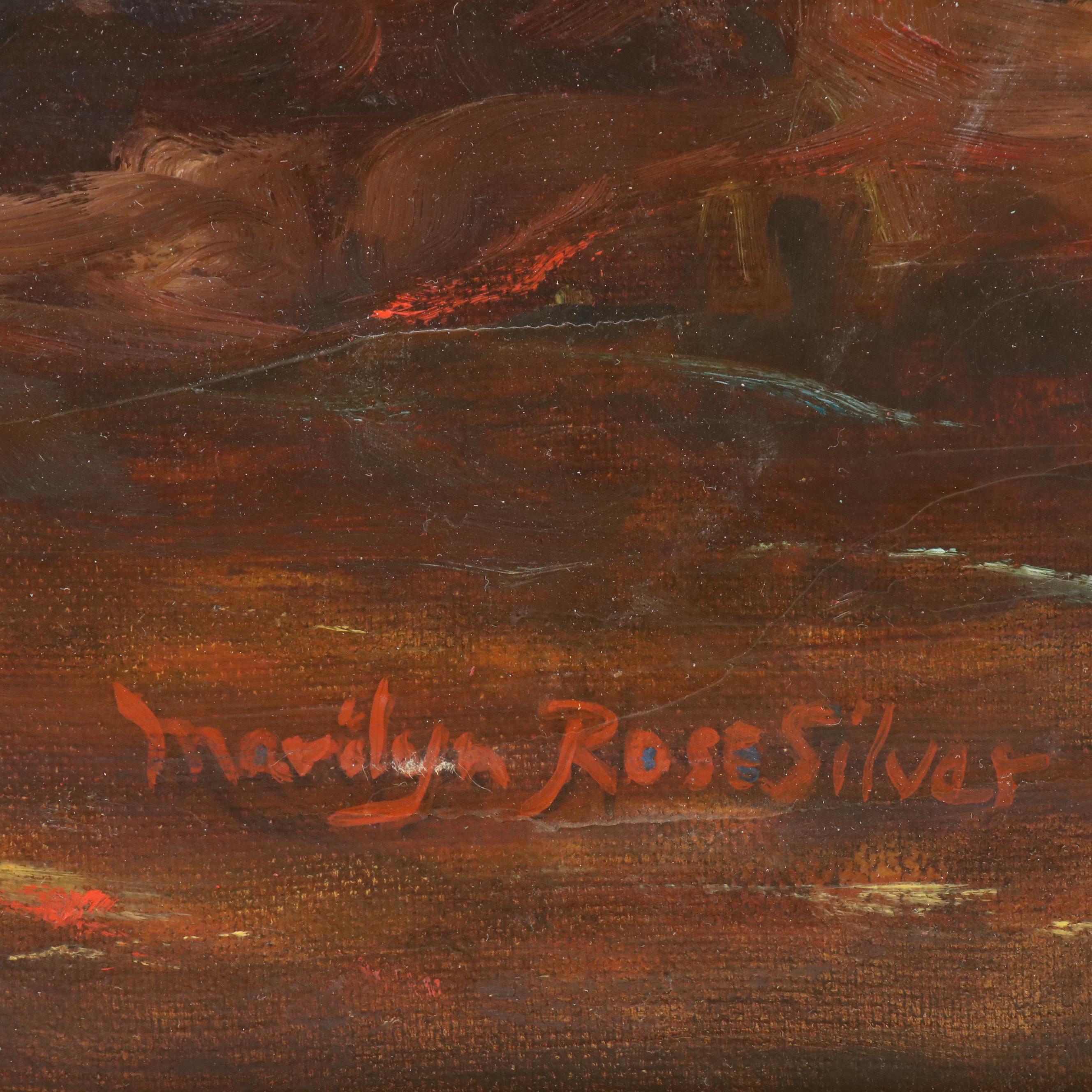 Marilyn Rose Silver Oil Painting of Young Woman Reading Underneath Tree, 1983