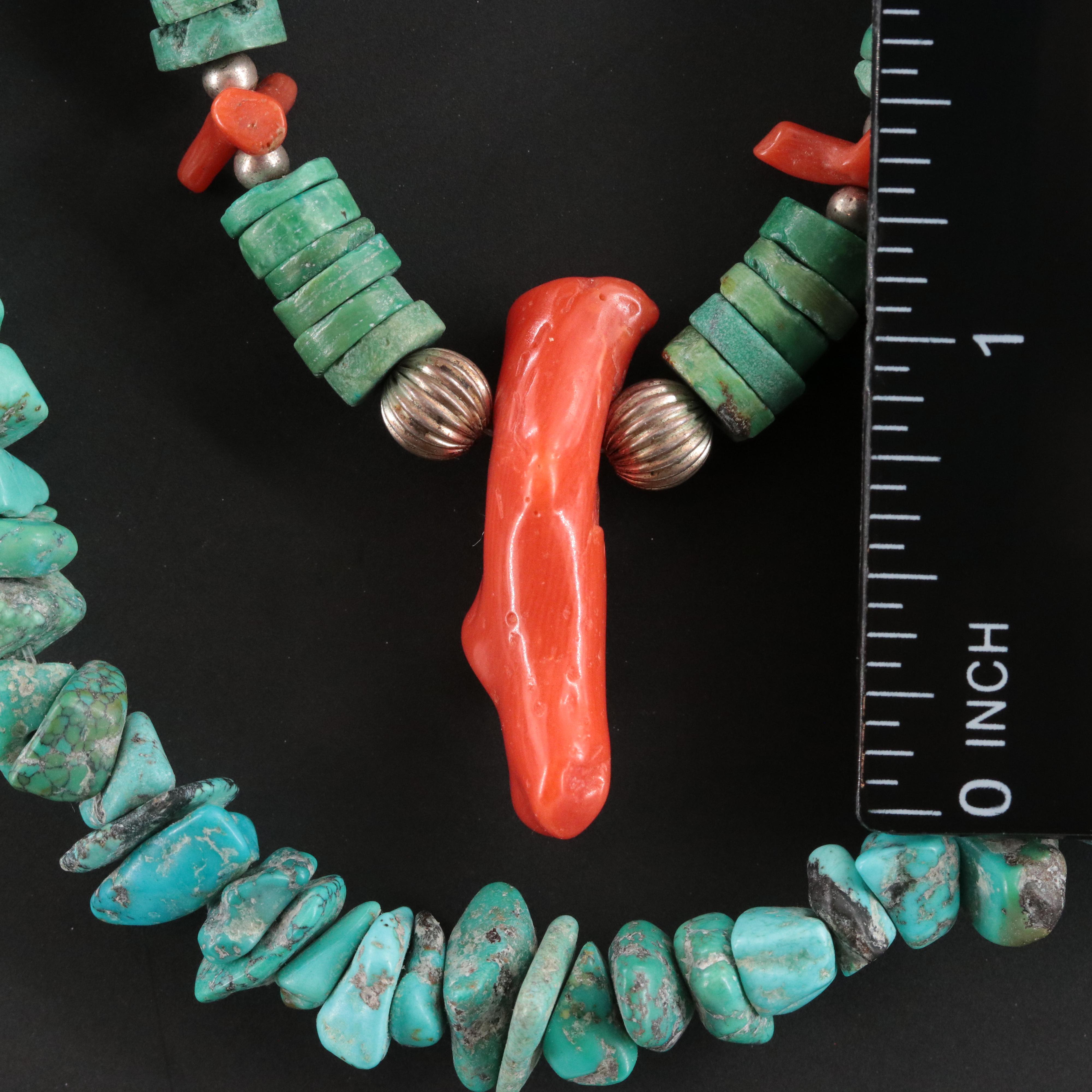 Sterling Turquoise and Coral and Endless Turquoise Bead Necklaces