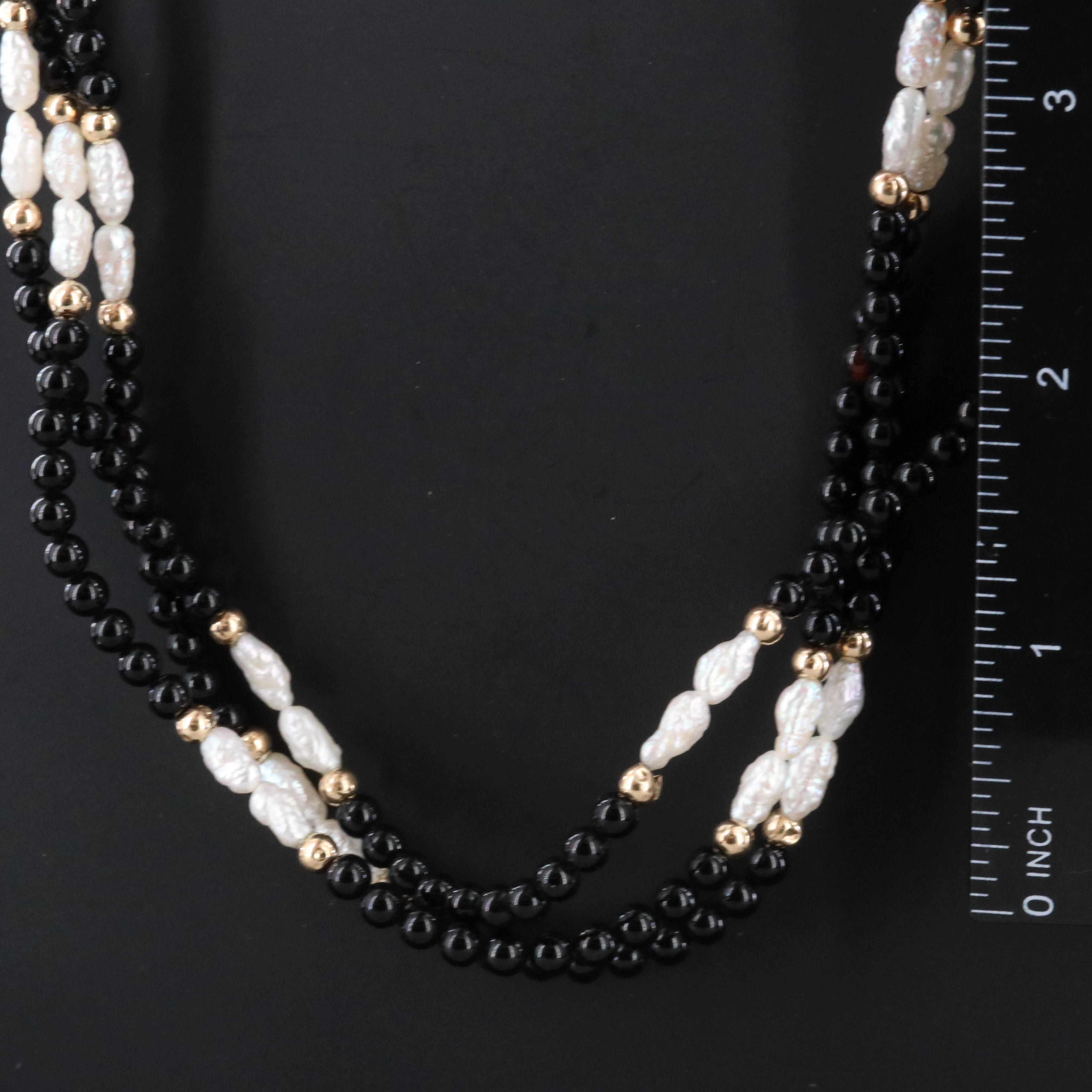 14K Black Onyx and Pearl Torsade Necklace