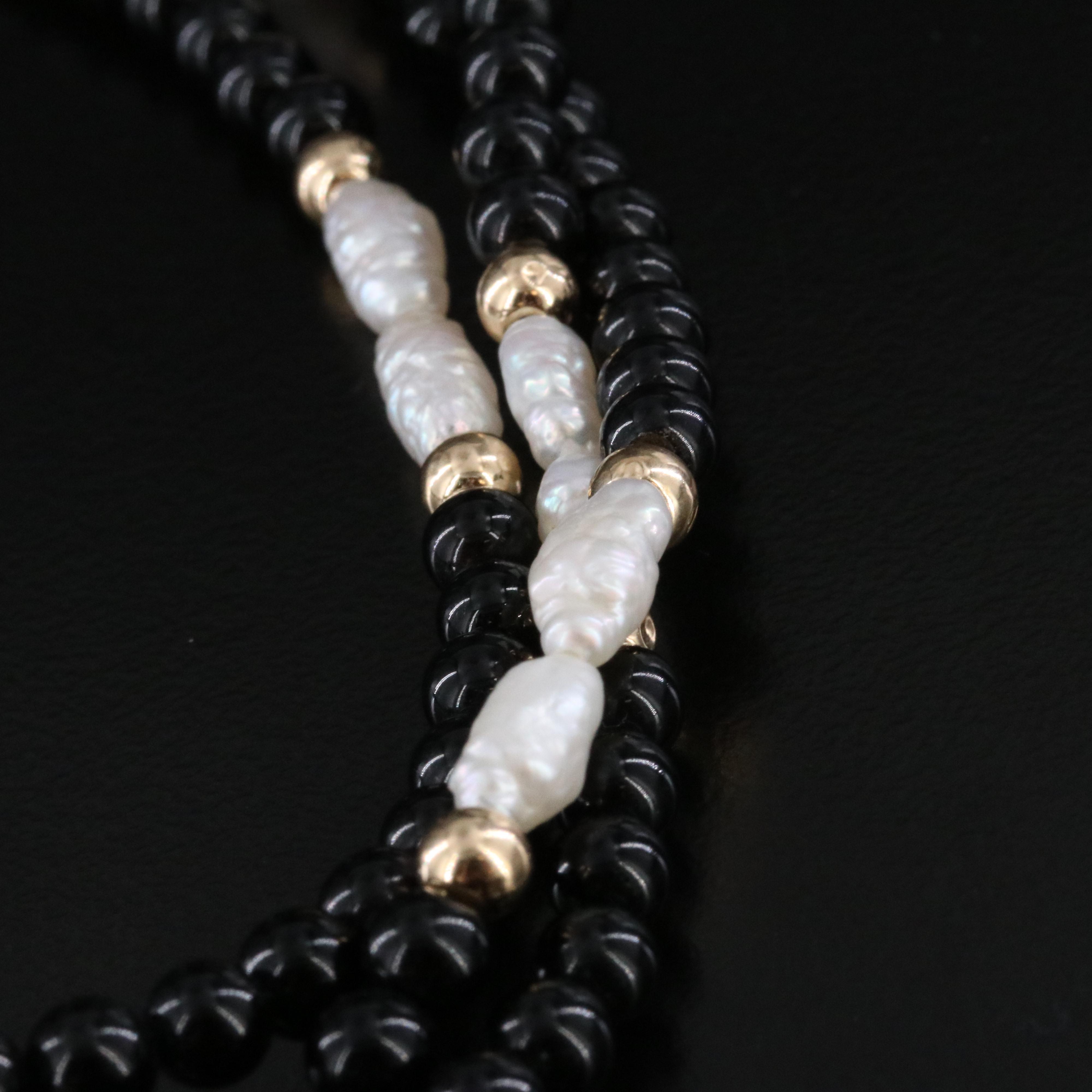 14K Black Onyx and Pearl Torsade Necklace
