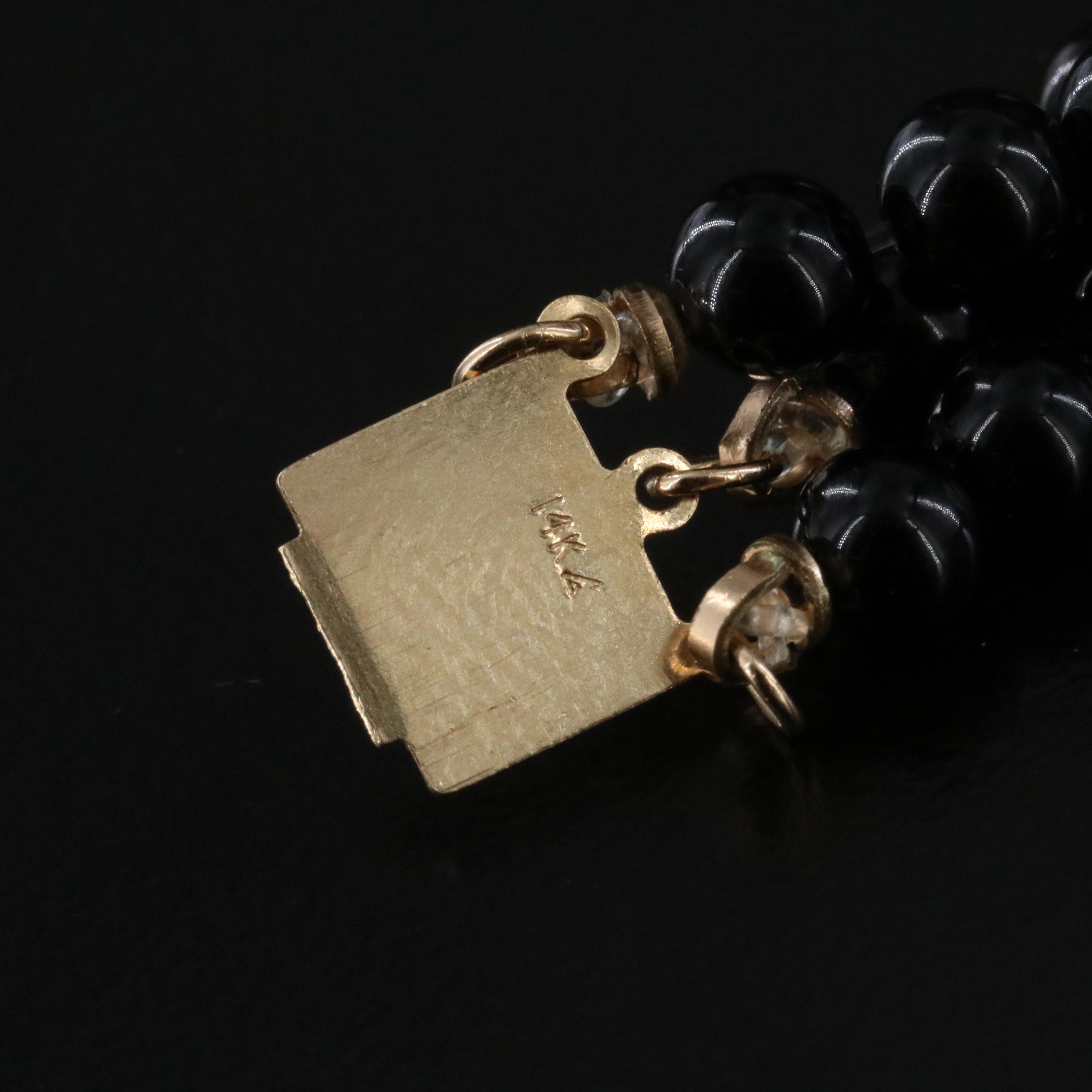 14K Black Onyx and Pearl Torsade Necklace