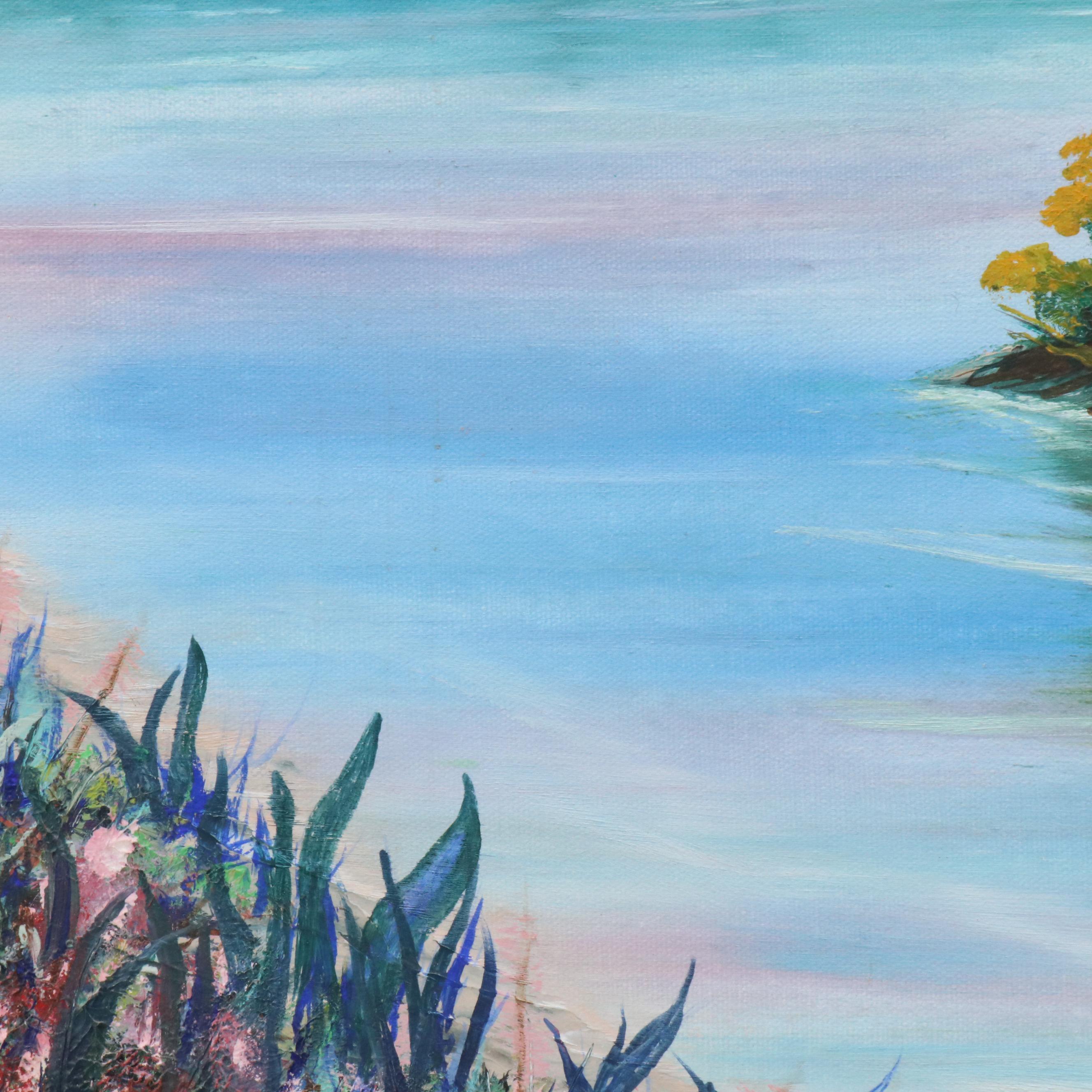 Mountainous Lake Landscape Acrylic Painting "Reflection of Spring," 21st Century