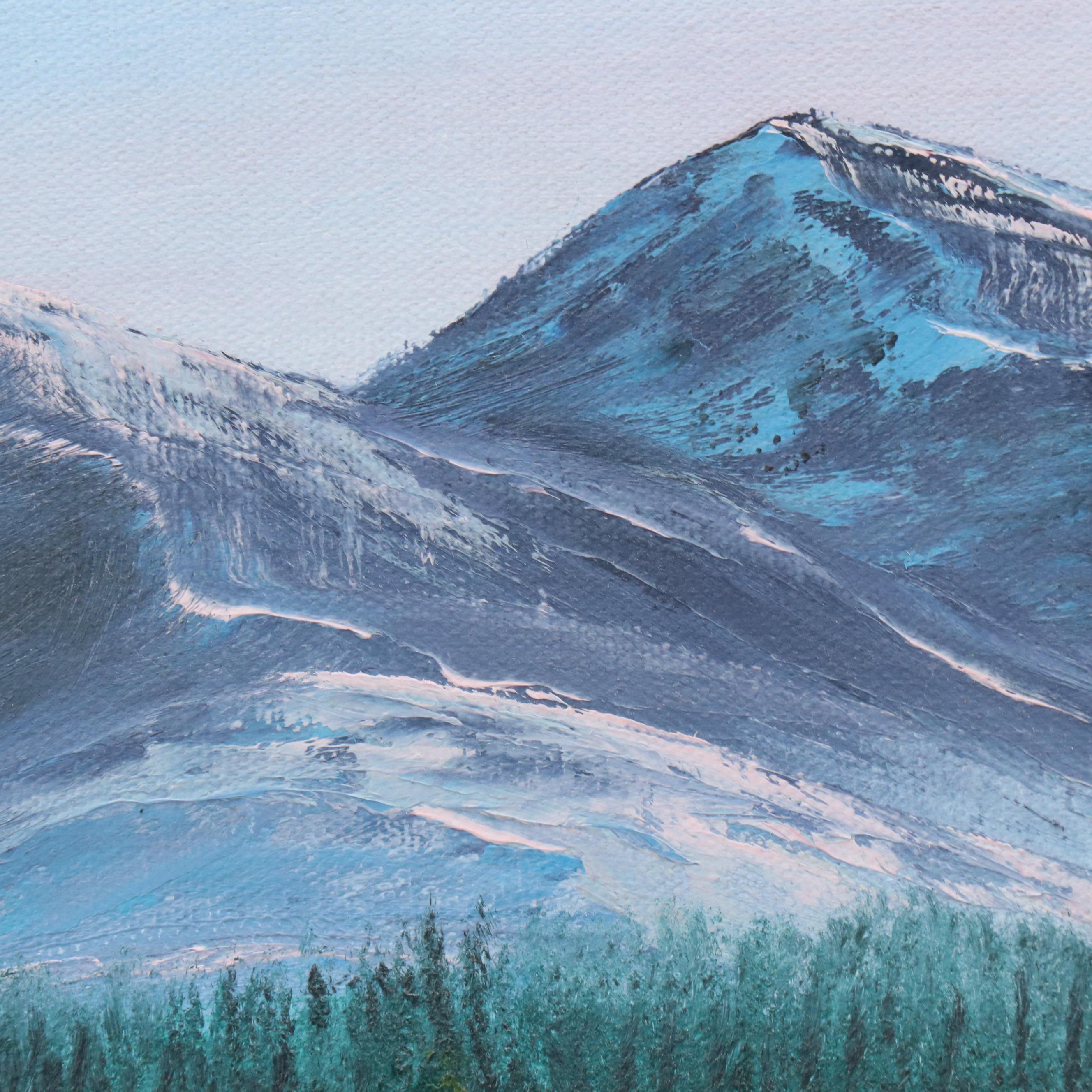 Mountainous Lake Landscape Acrylic Painting "Reflection of Spring," 21st Century