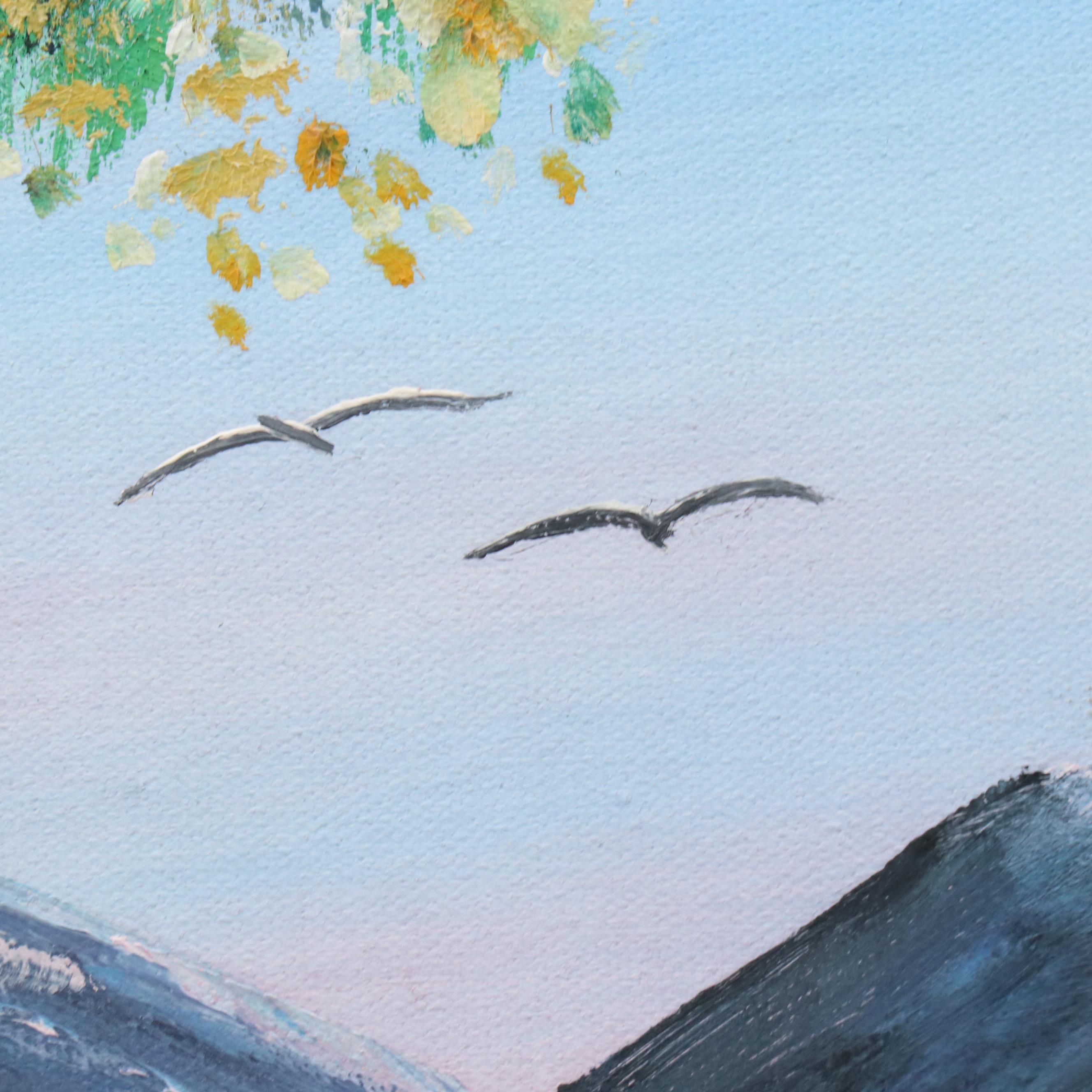 Mountainous Lake Landscape Acrylic Painting "Reflection of Spring," 21st Century