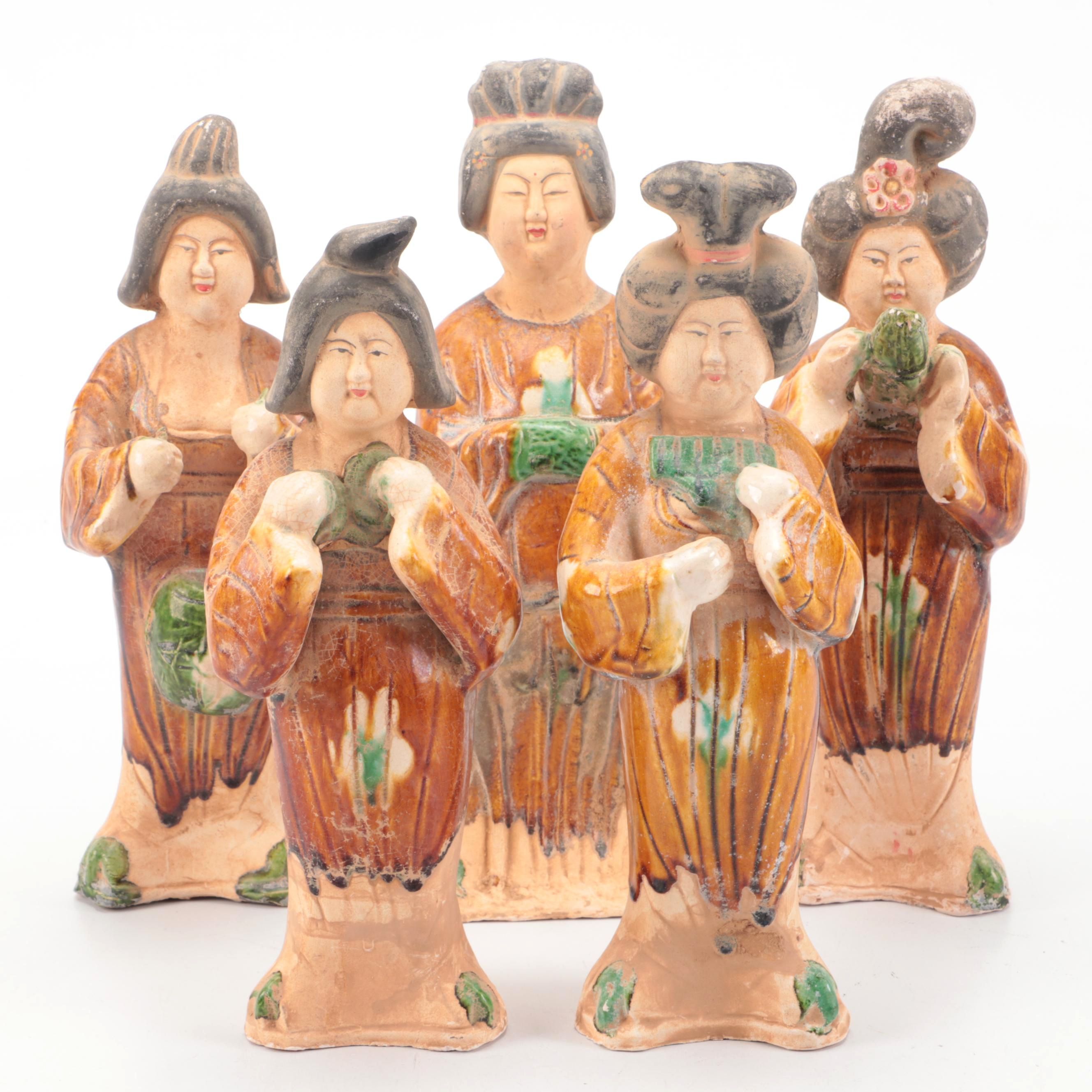 Chinese Tang Style Sancai Female Ceramic Figures
