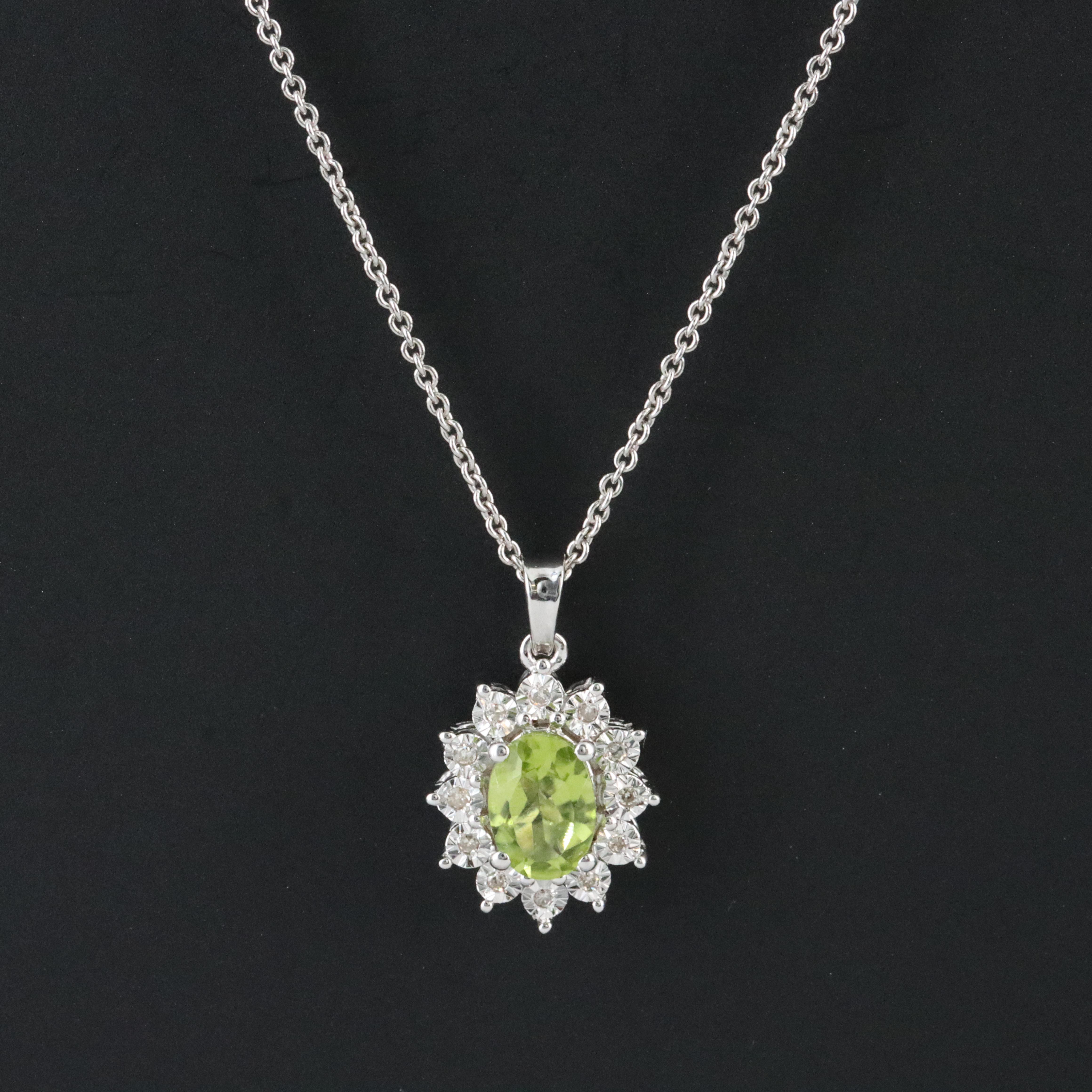 Sterling Peridot and Diamond Pendant Necklace