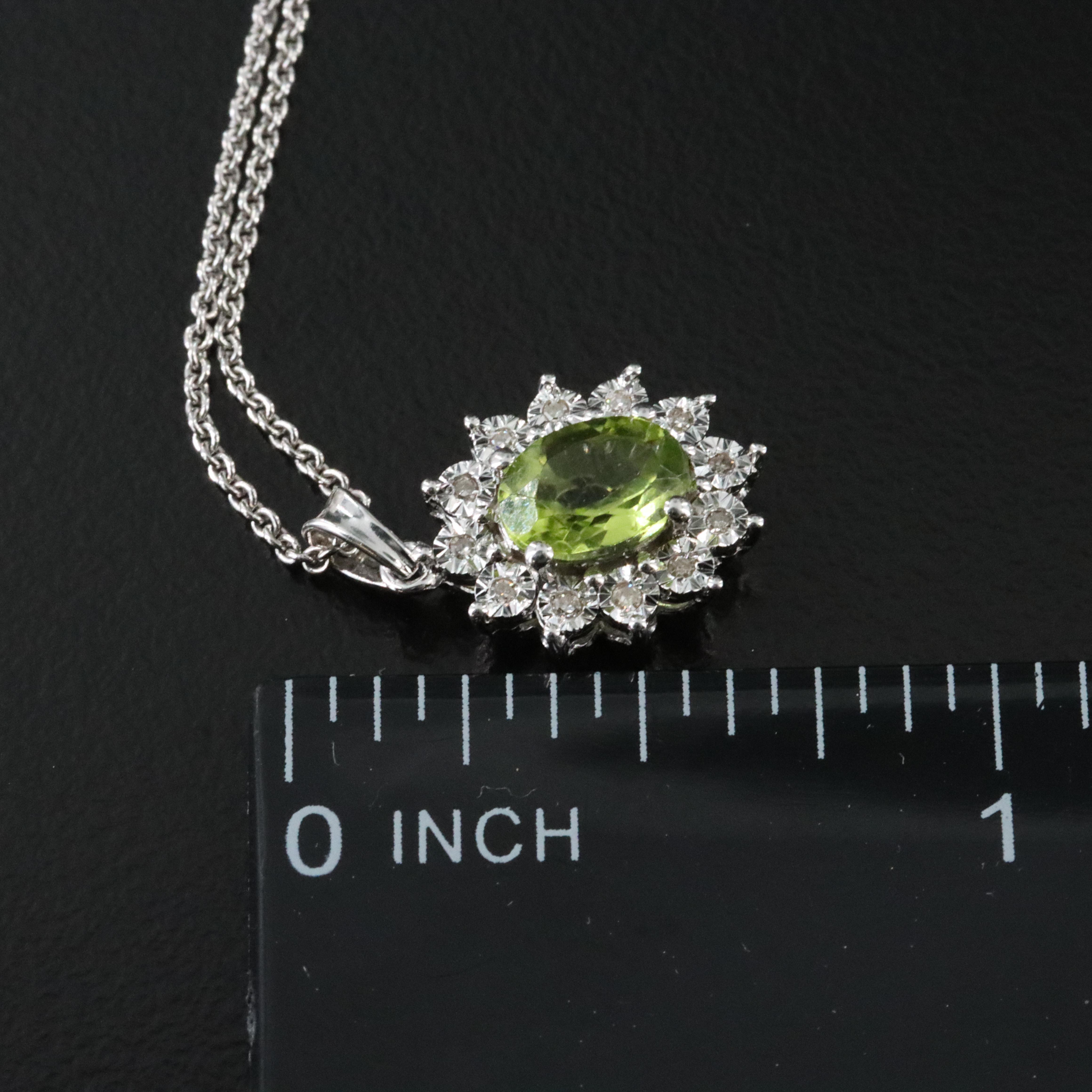 Sterling Peridot and Diamond Pendant Necklace