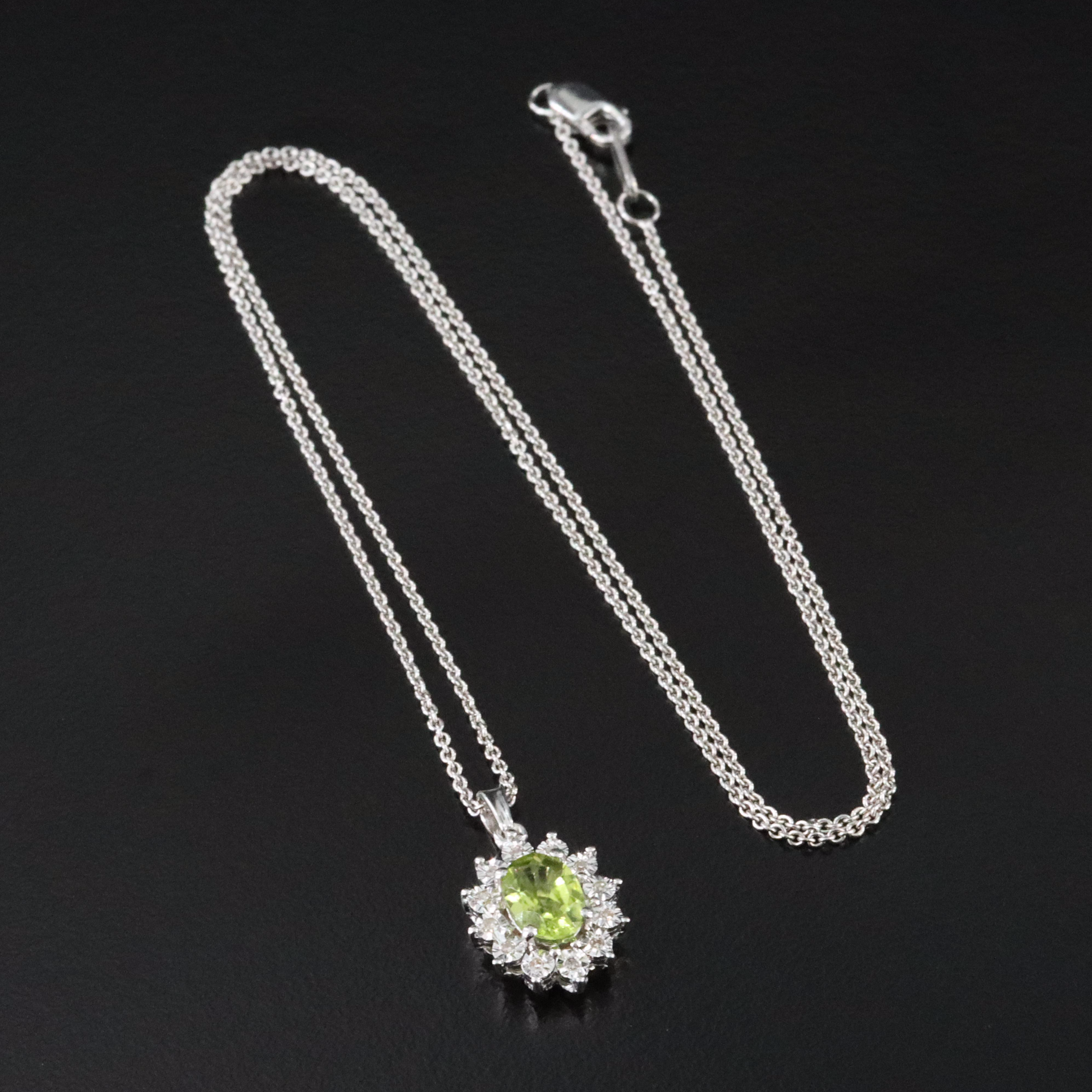 Sterling Peridot and Diamond Pendant Necklace