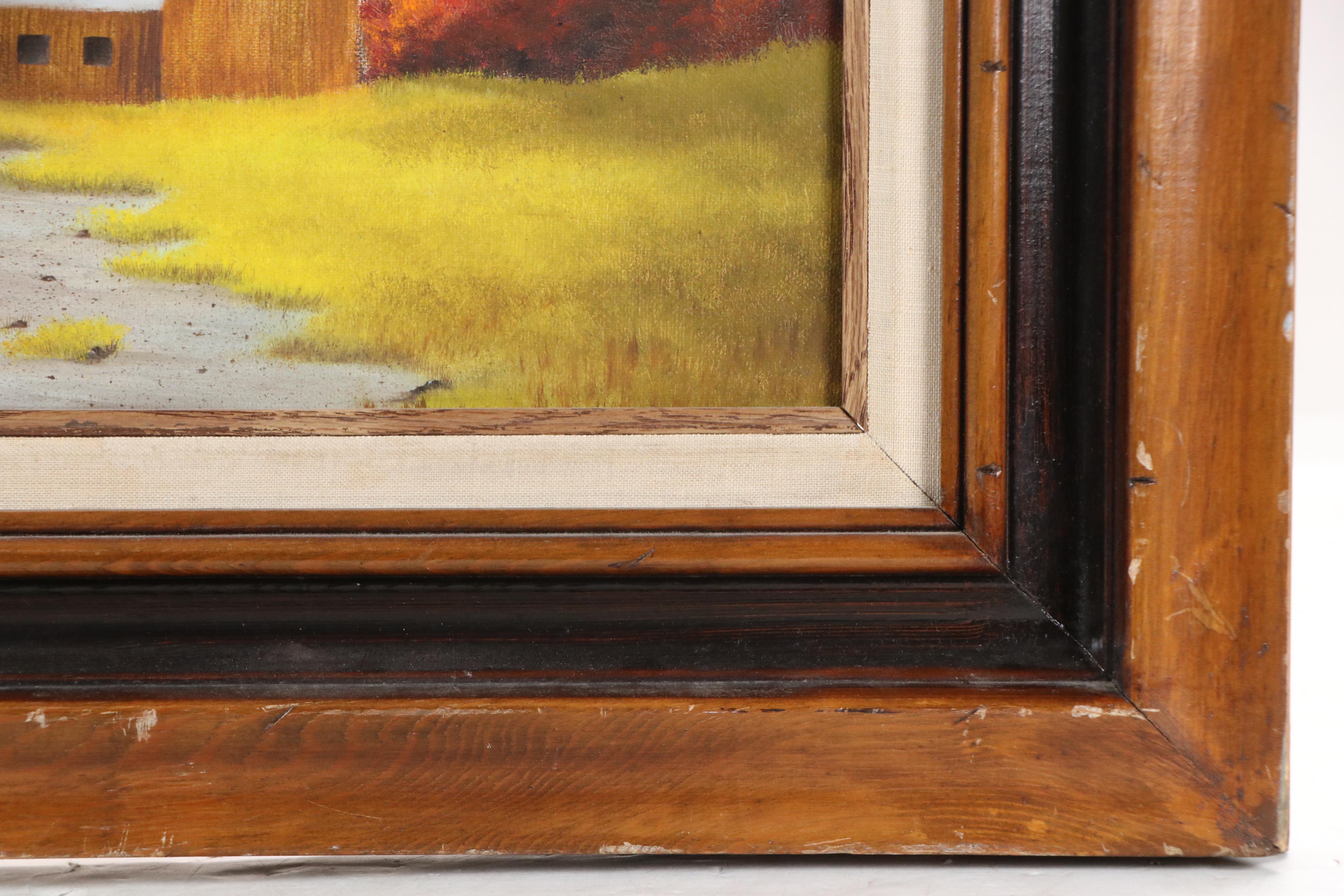 Oil Painting of Autumn Landscape with Barn, Late 20th–21st Century