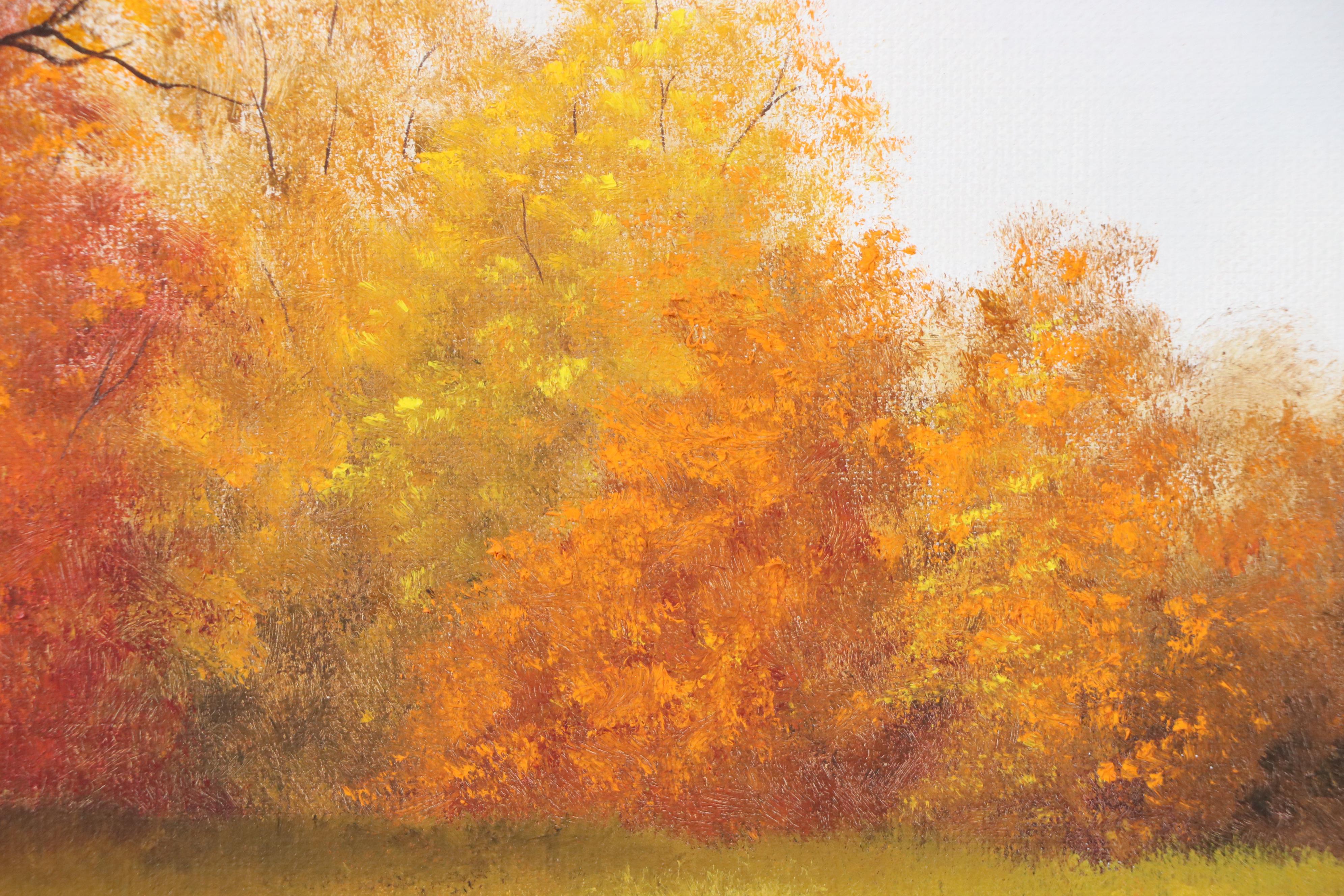 Oil Painting of Autumn Landscape with Barn, Late 20th–21st Century