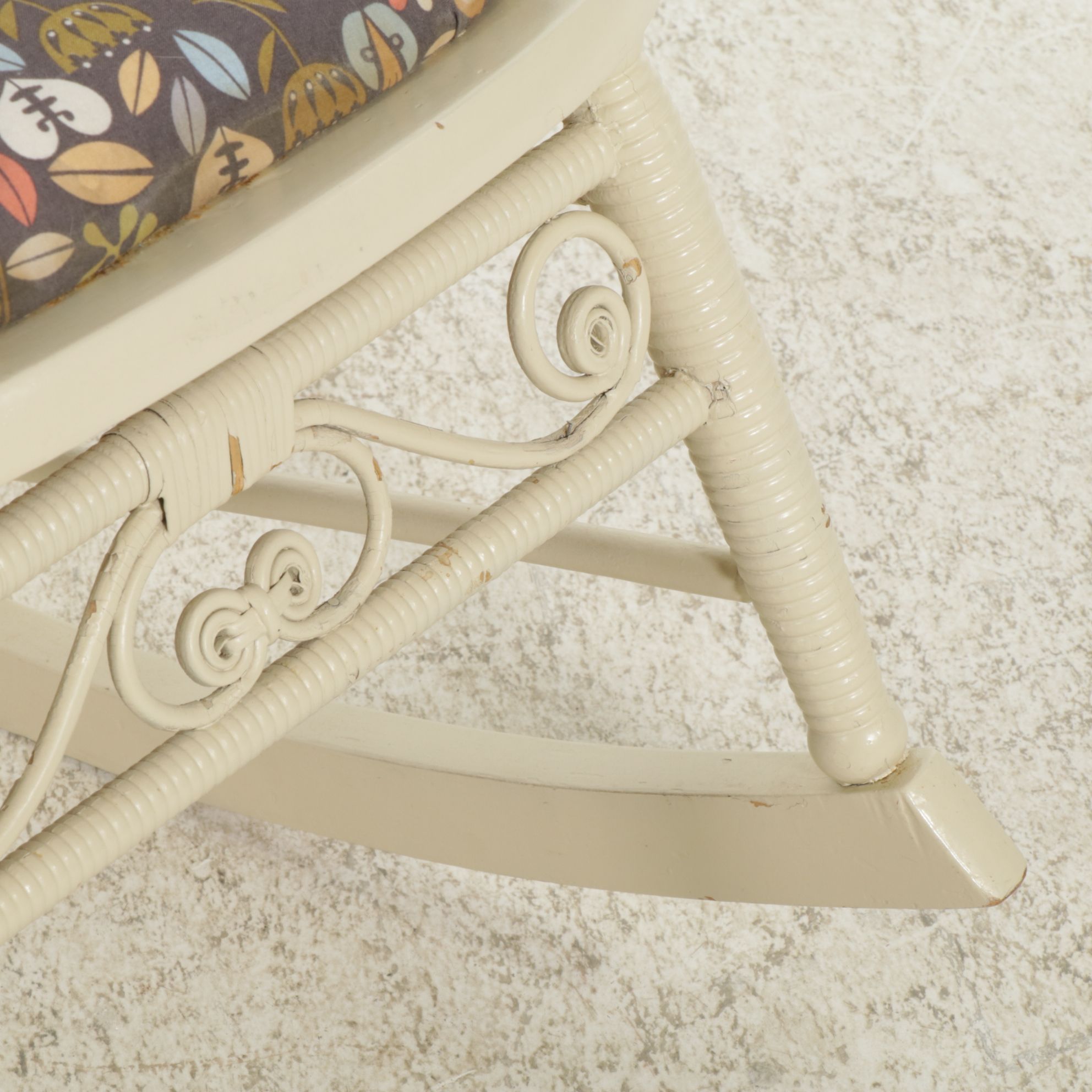 Victorian Painted Rattan Wicker Rocking Chair, Early 20th Century