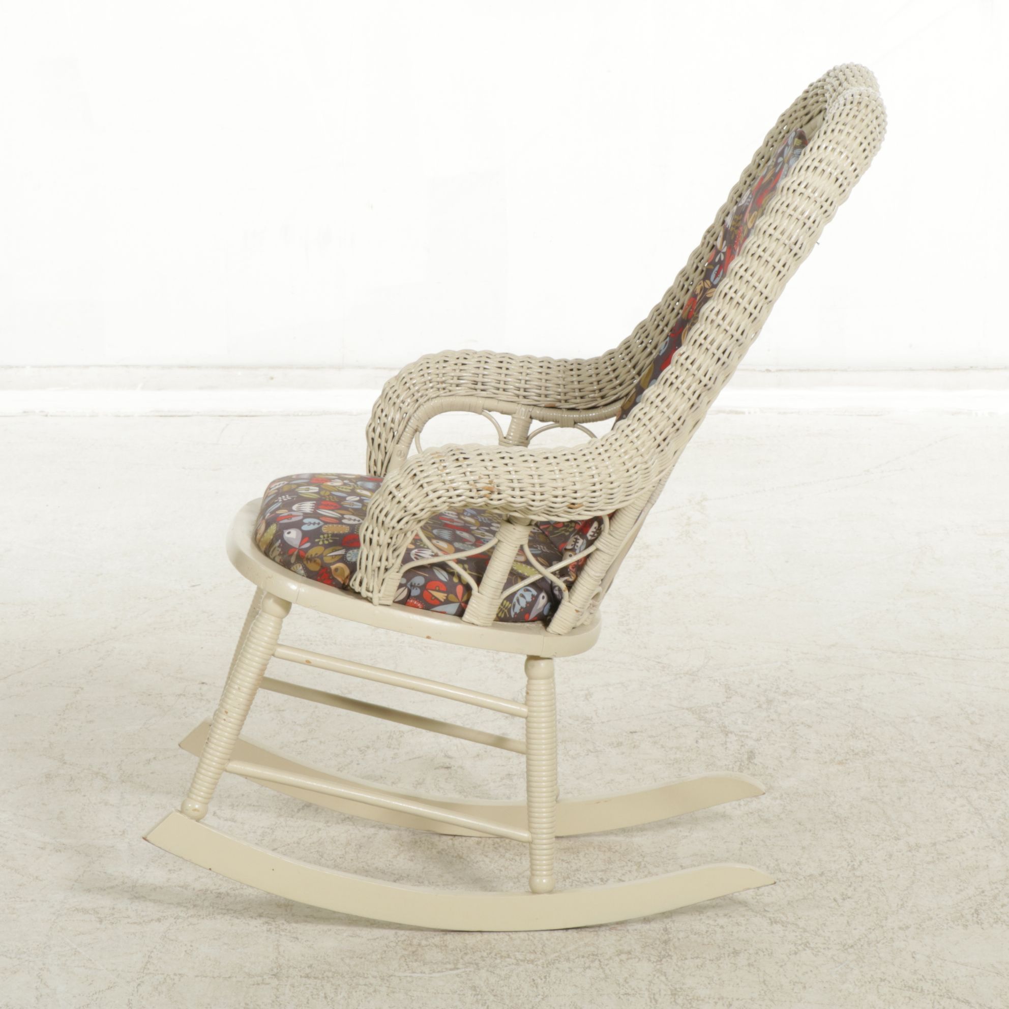 Victorian Painted Rattan Wicker Rocking Chair, Early 20th Century