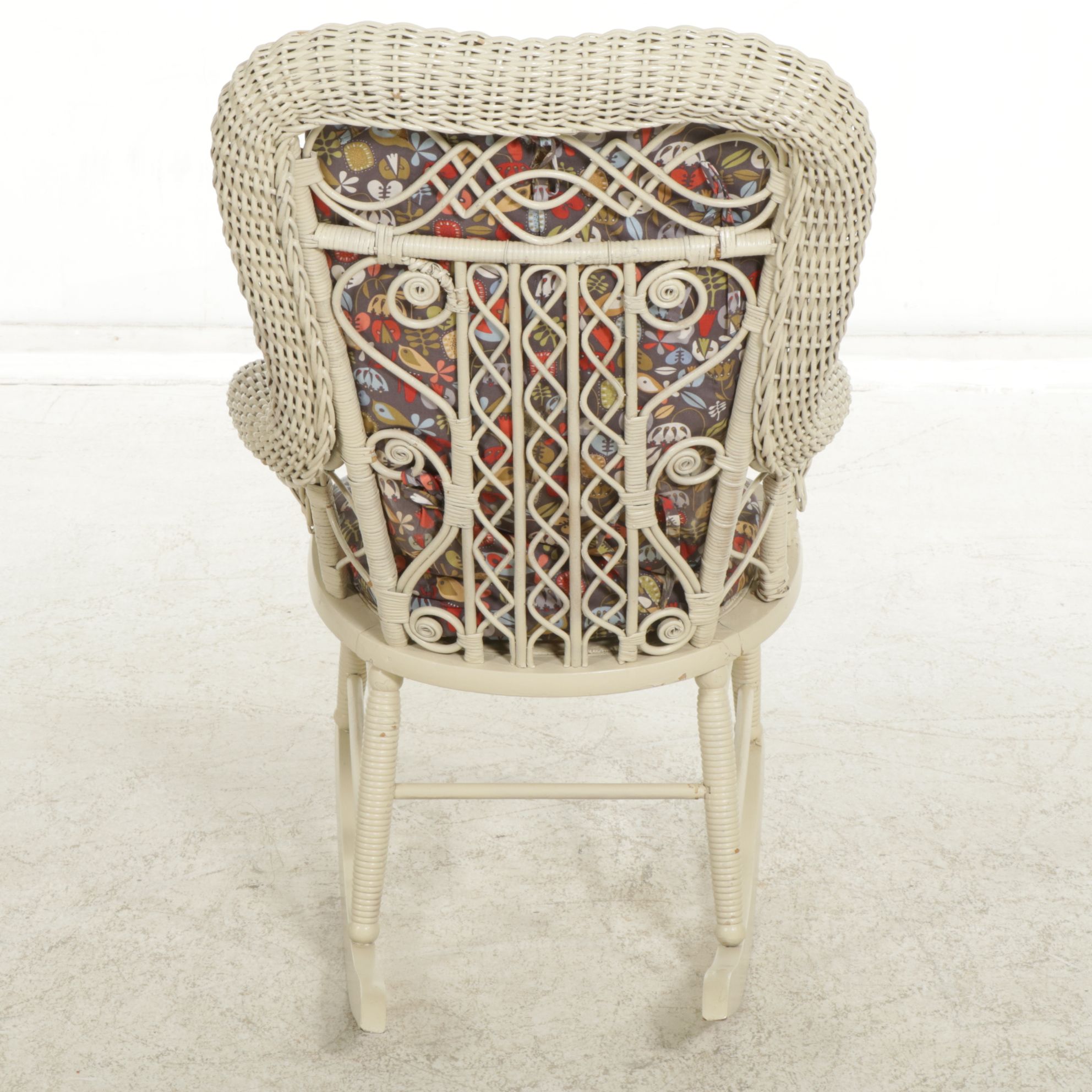 Victorian Painted Rattan Wicker Rocking Chair, Early 20th Century