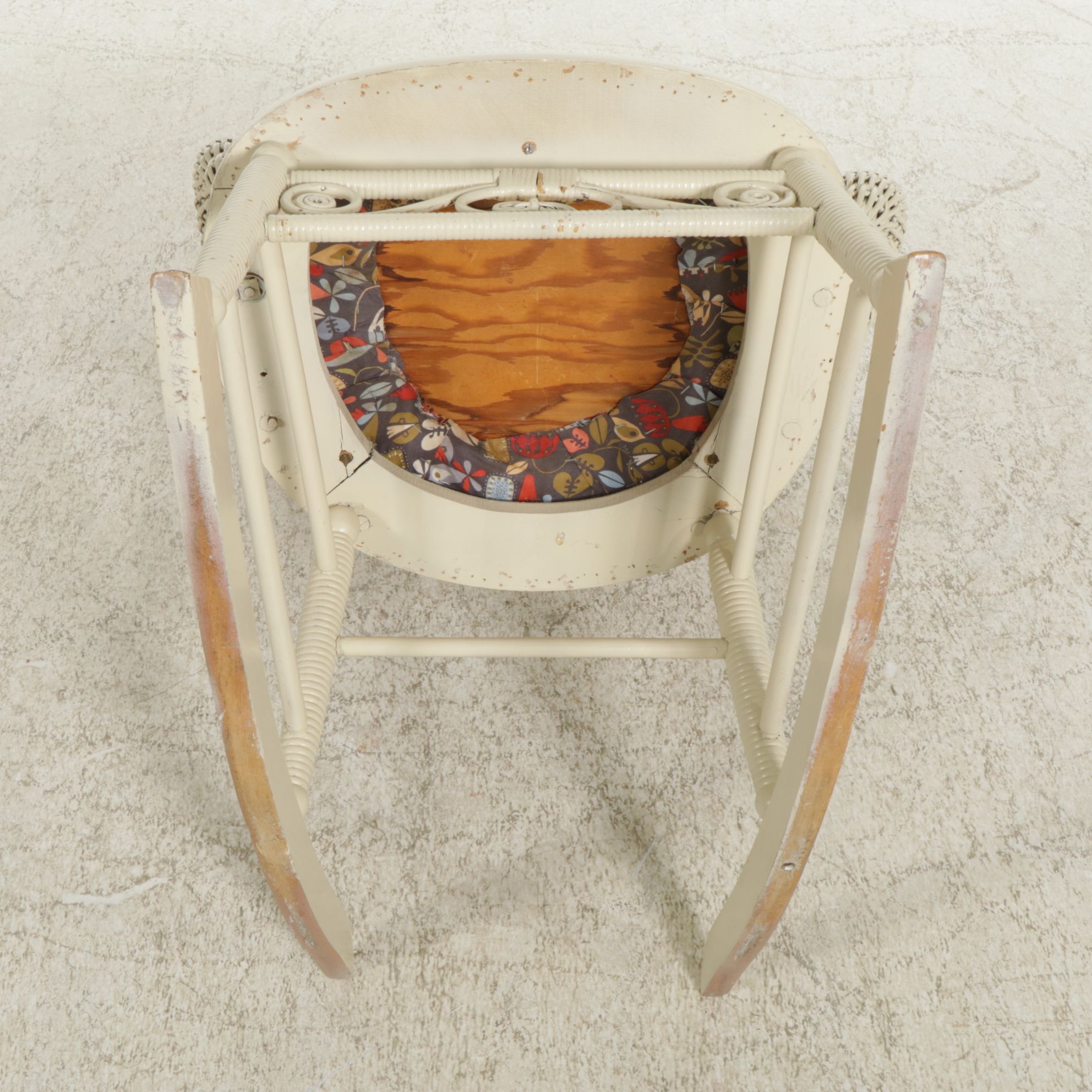 Victorian Painted Rattan Wicker Rocking Chair, Early 20th Century