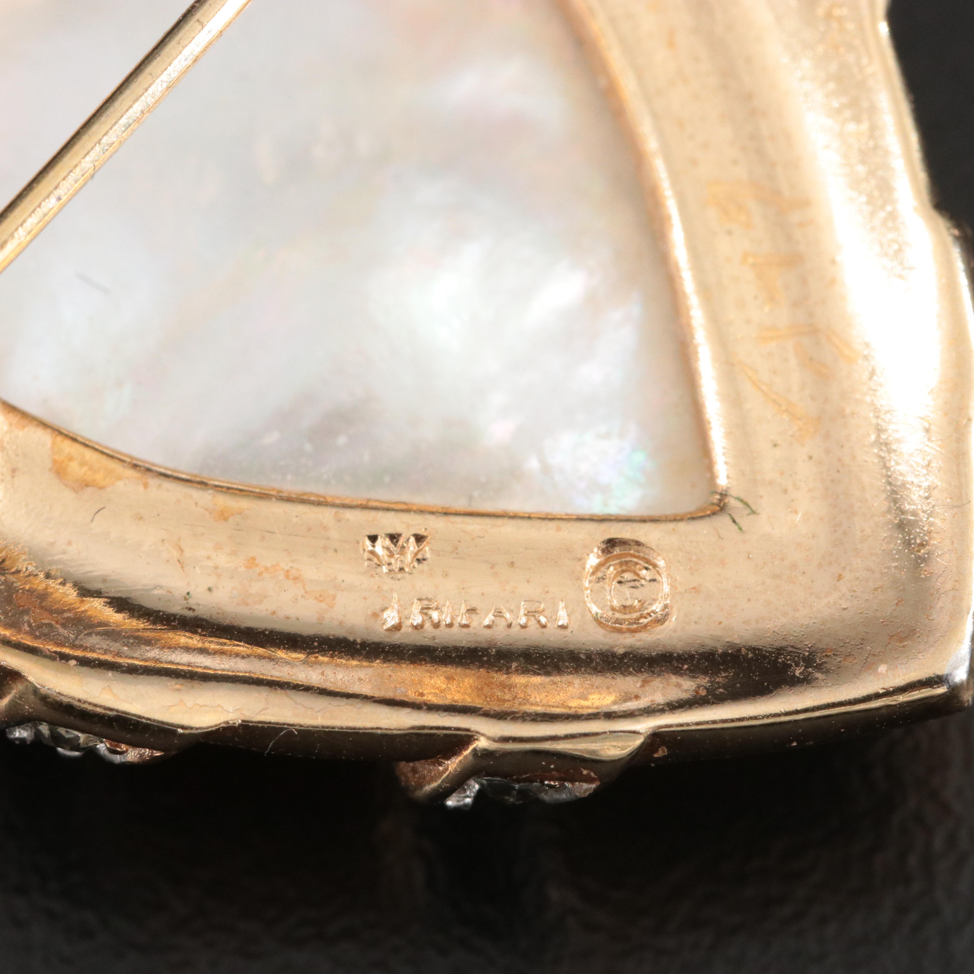 Vintage Crown Trifari Mother-of-Pearl and Rhinestone Heart Brooch