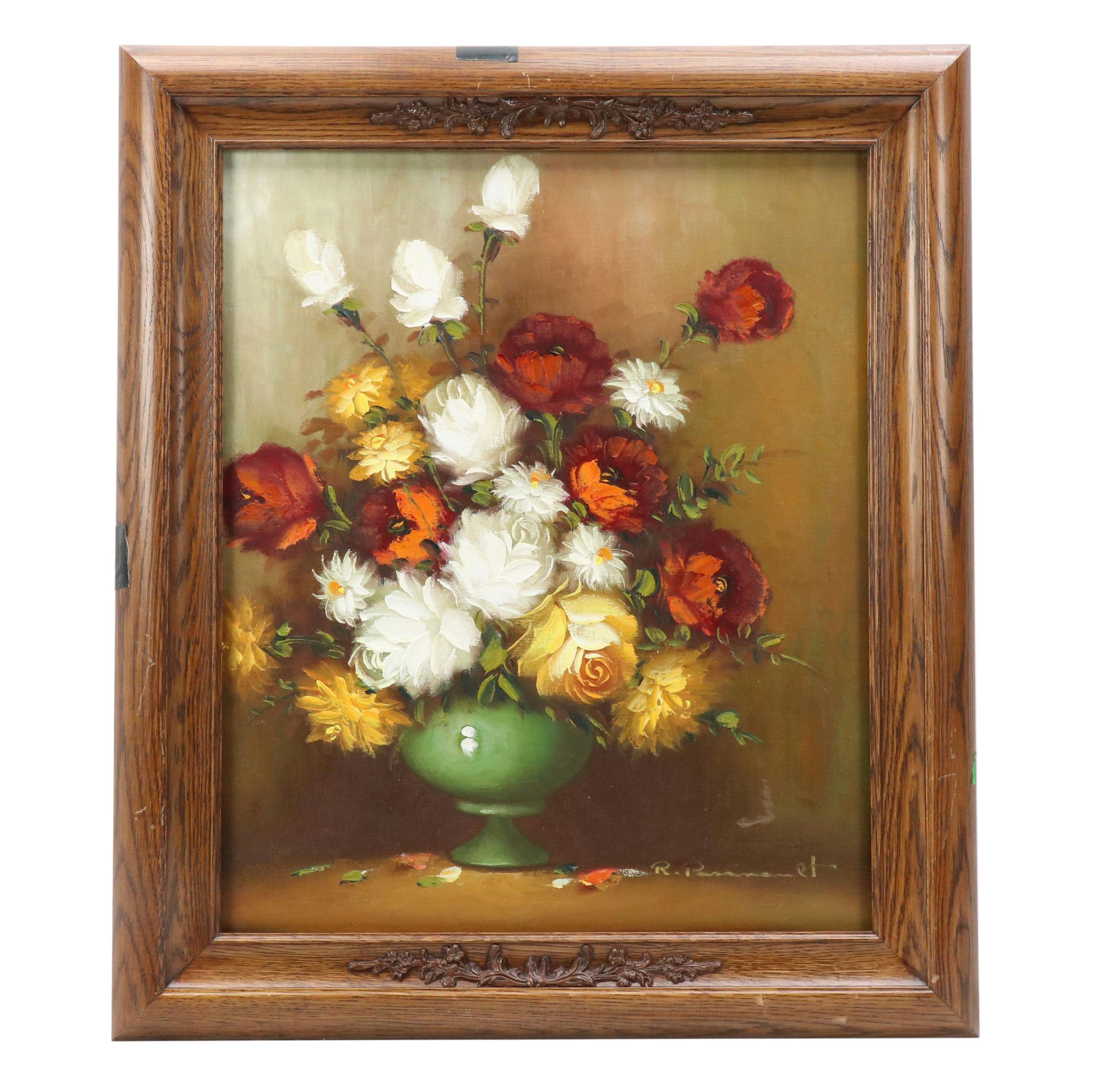 Floral Still Life Oil Painting with Vase of Roses and Poppies