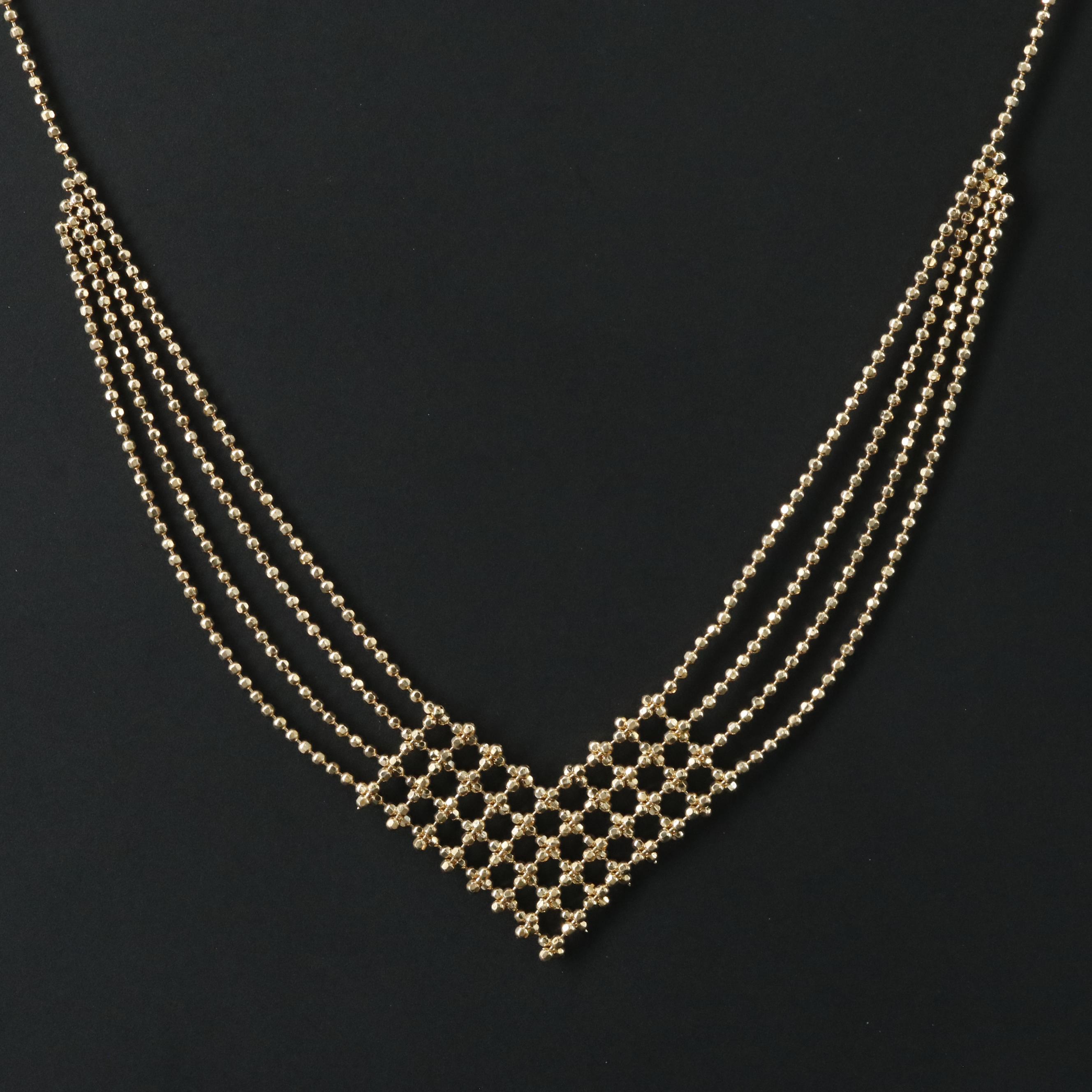 10K Bead Chain Chevron Necklace