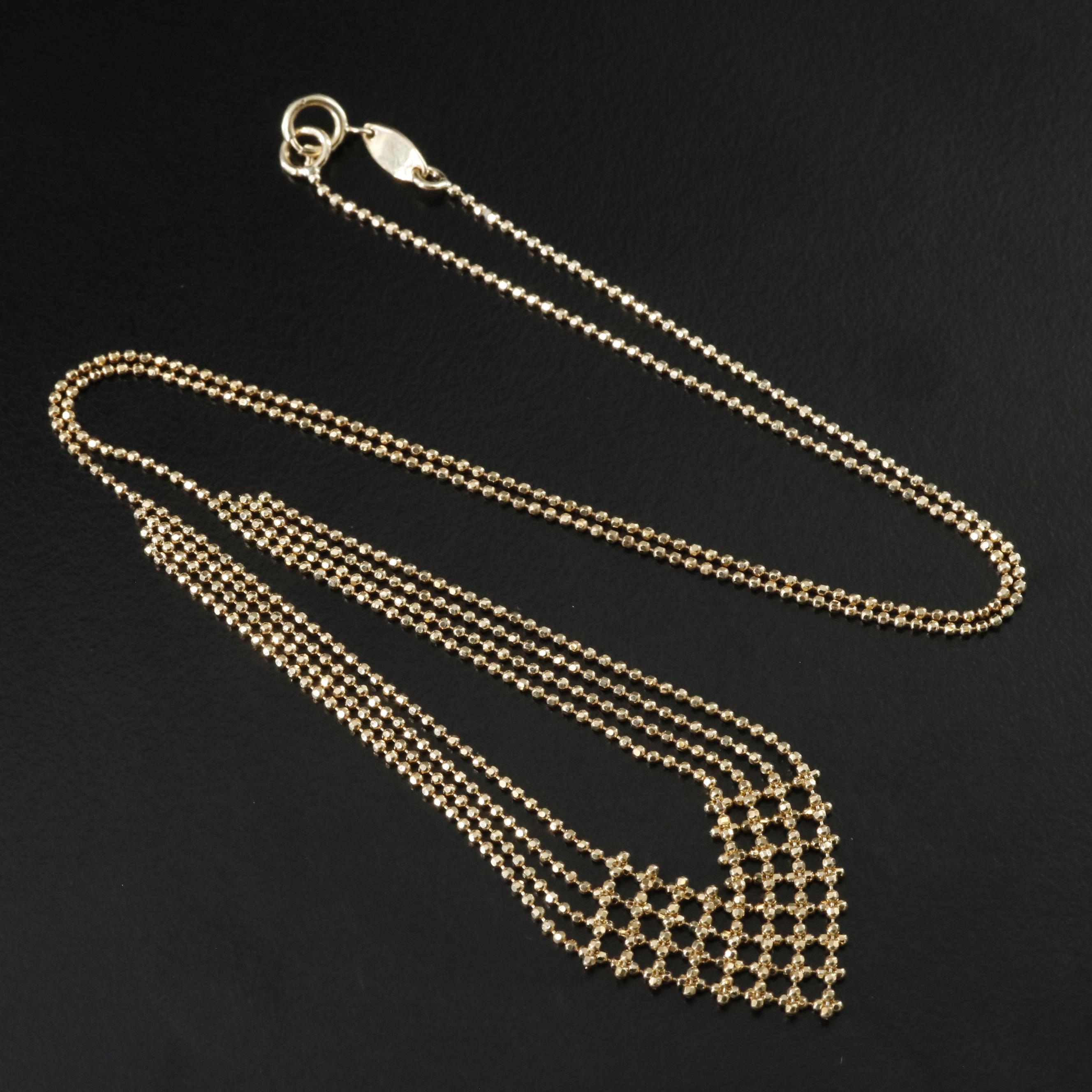 10K Bead Chain Chevron Necklace