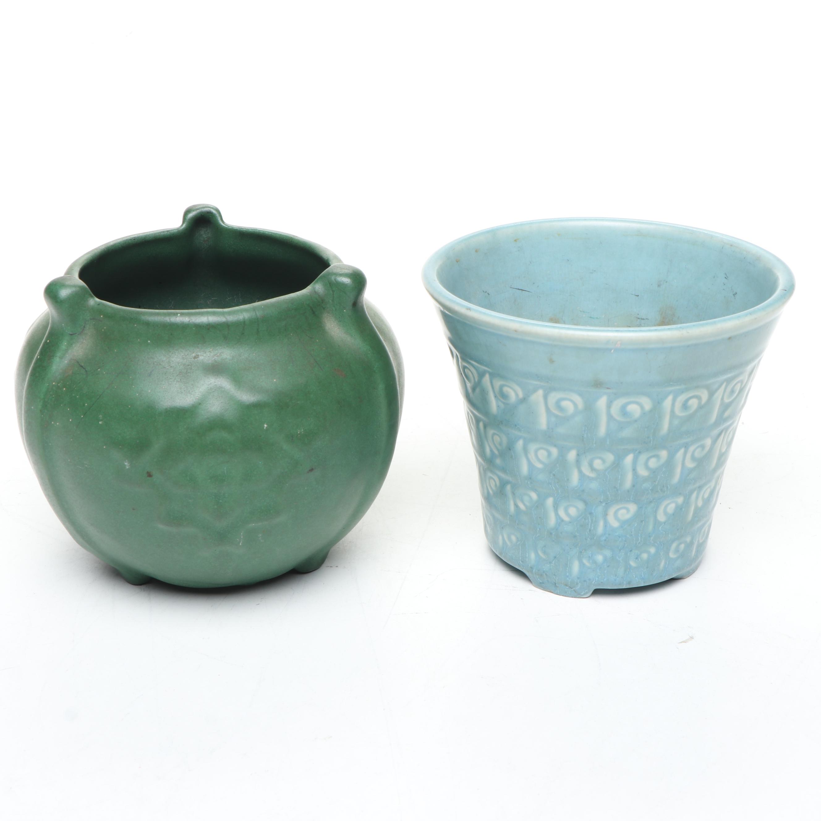 1932 Rookwood Pottery Ornamental Planter and Weller Pottery Matte Green Vase