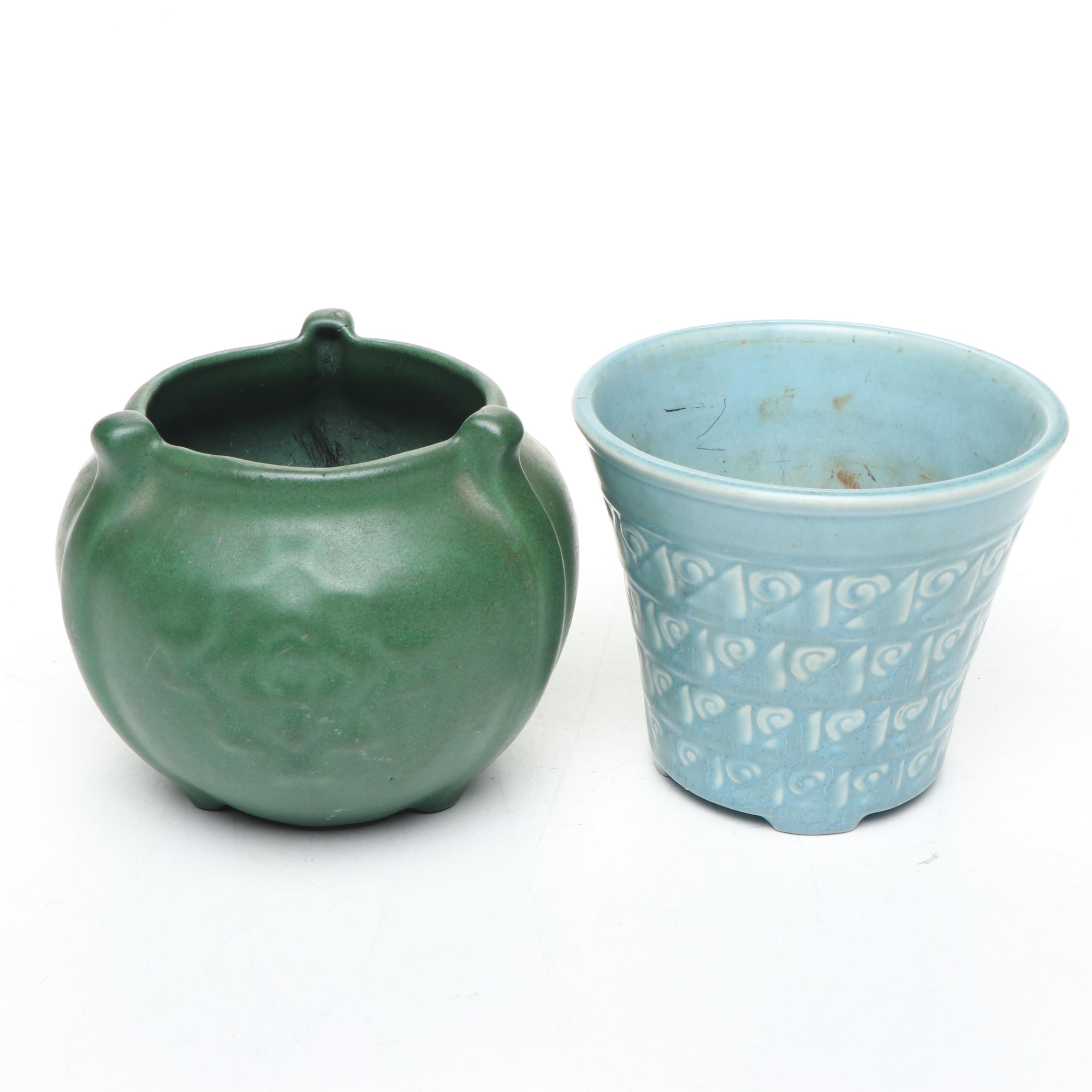 1932 Rookwood Pottery Ornamental Planter and Weller Pottery Matte Green Vase