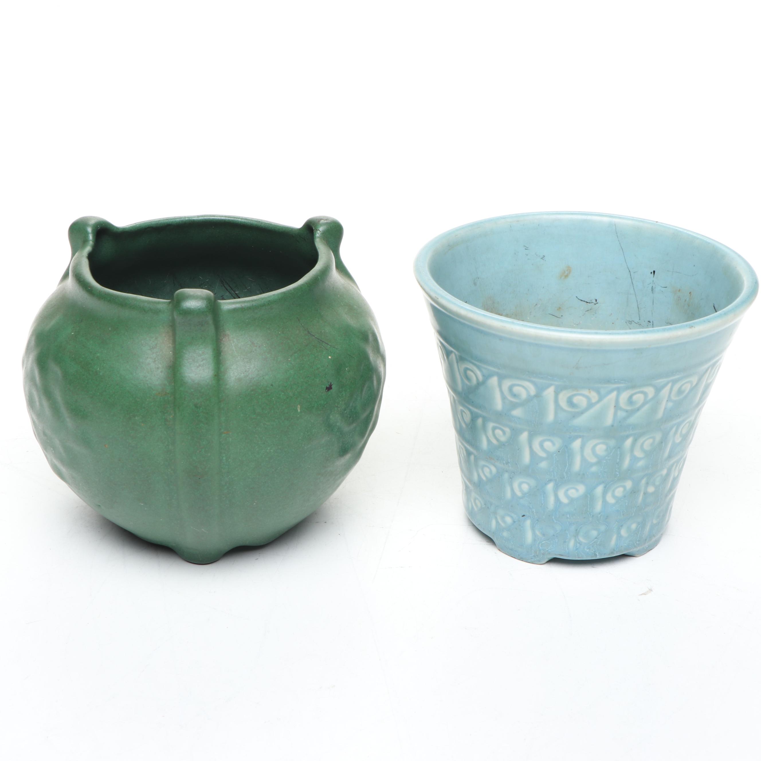1932 Rookwood Pottery Ornamental Planter and Weller Pottery Matte Green Vase
