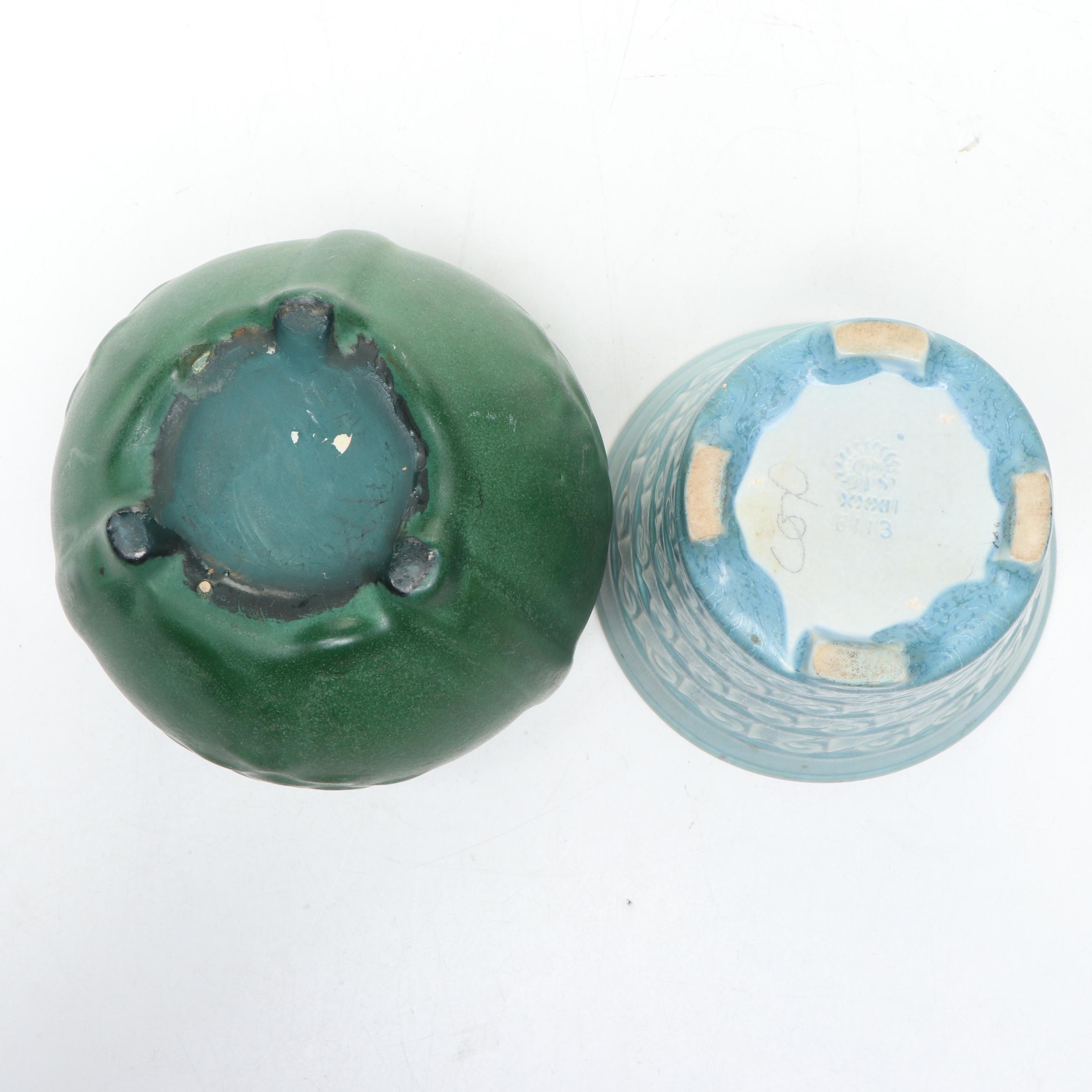 1932 Rookwood Pottery Ornamental Planter and Weller Pottery Matte Green Vase