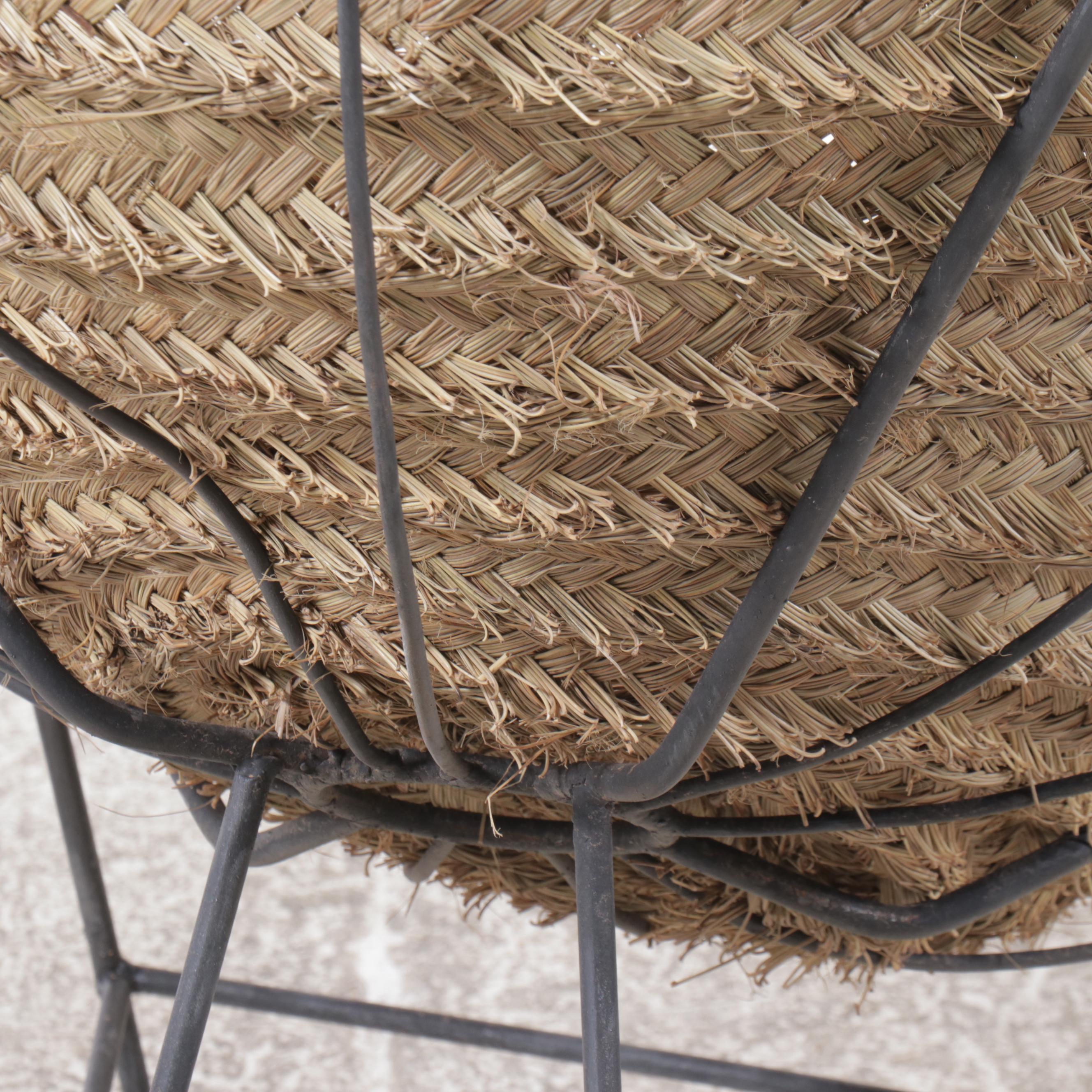Pair of Woven Seagrass and Metal Lounge Chairs