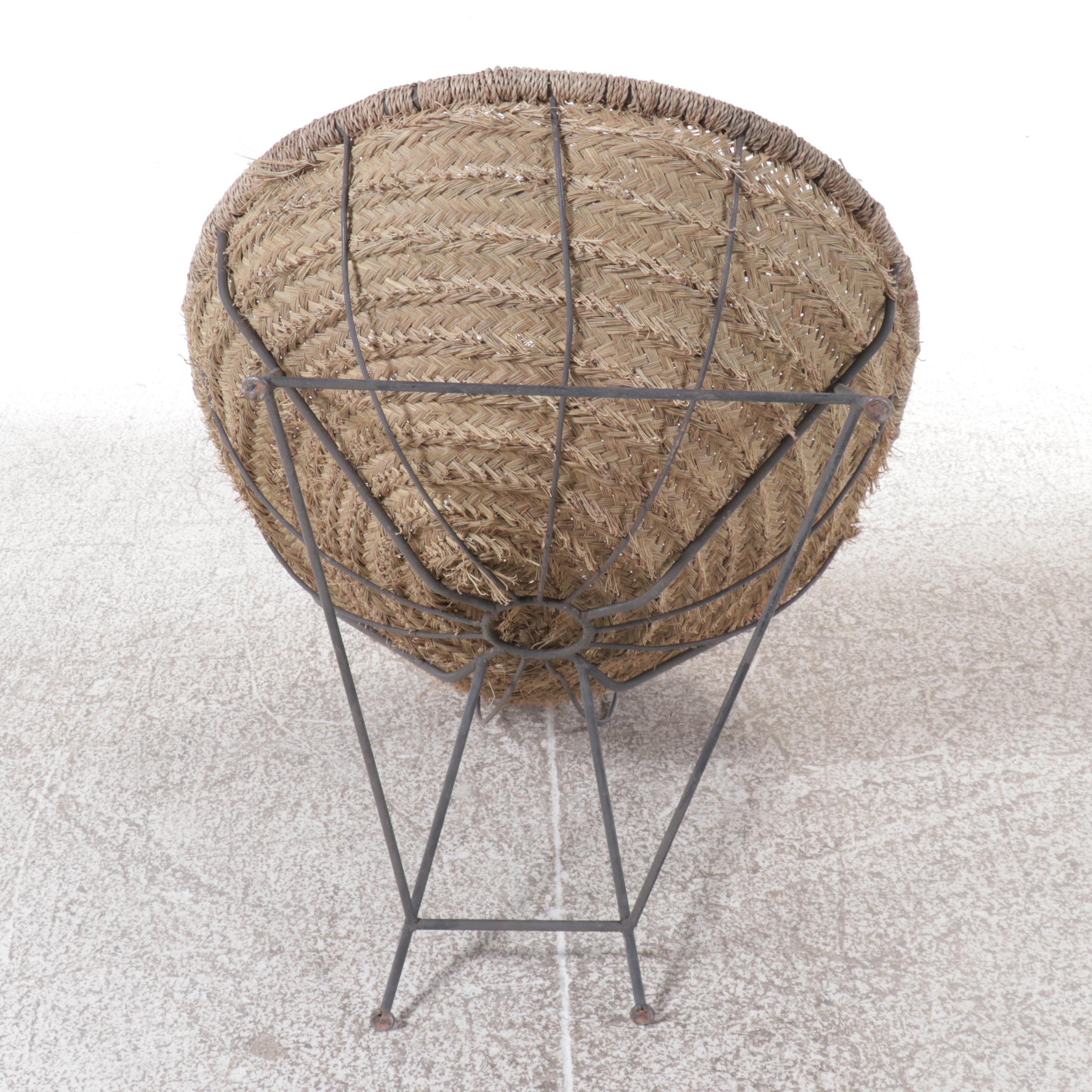 Pair of Woven Seagrass and Metal Lounge Chairs