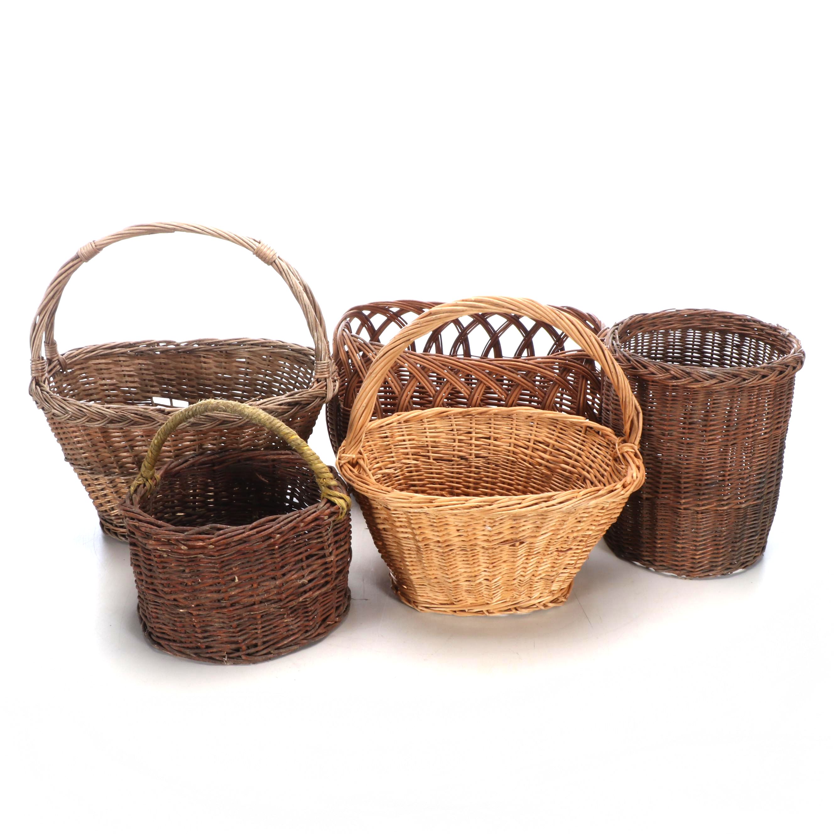 Wicker Woven Gathering and Other Baskets, 20th Century