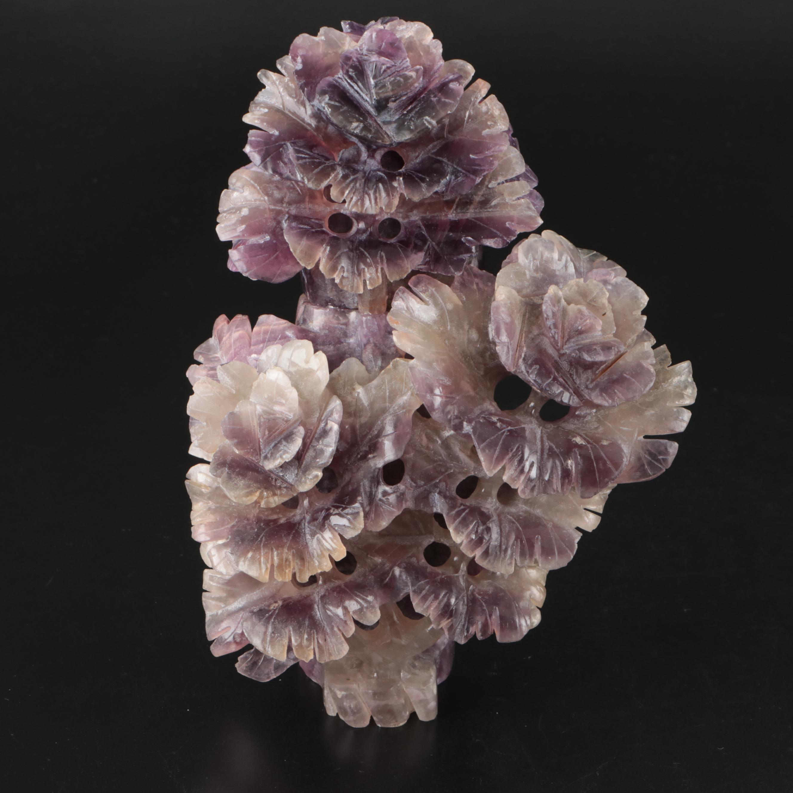 Chinese Hand-Carved Fluorite Chrysanthemum Form Censer