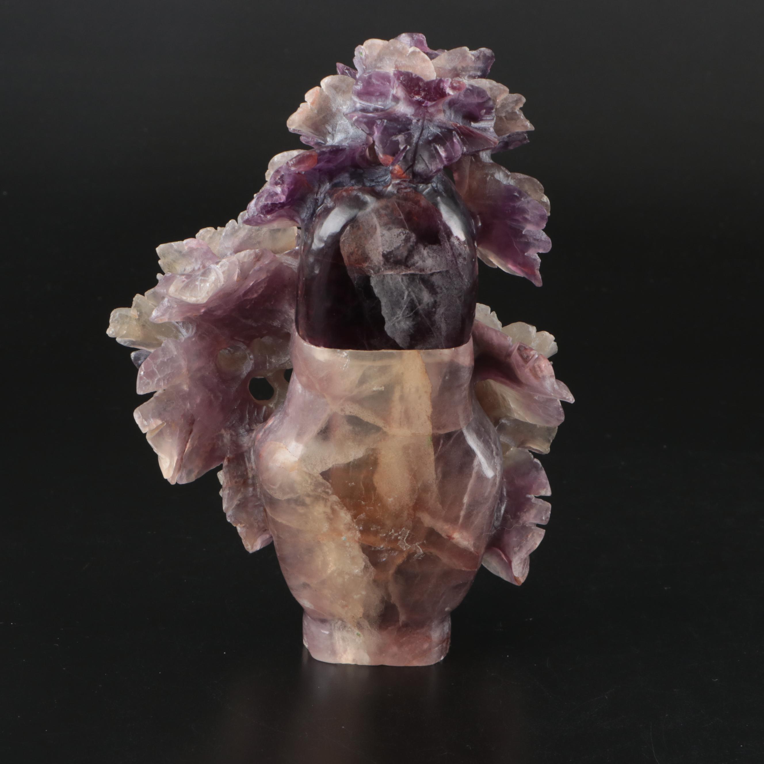 Chinese Hand-Carved Fluorite Chrysanthemum Form Censer