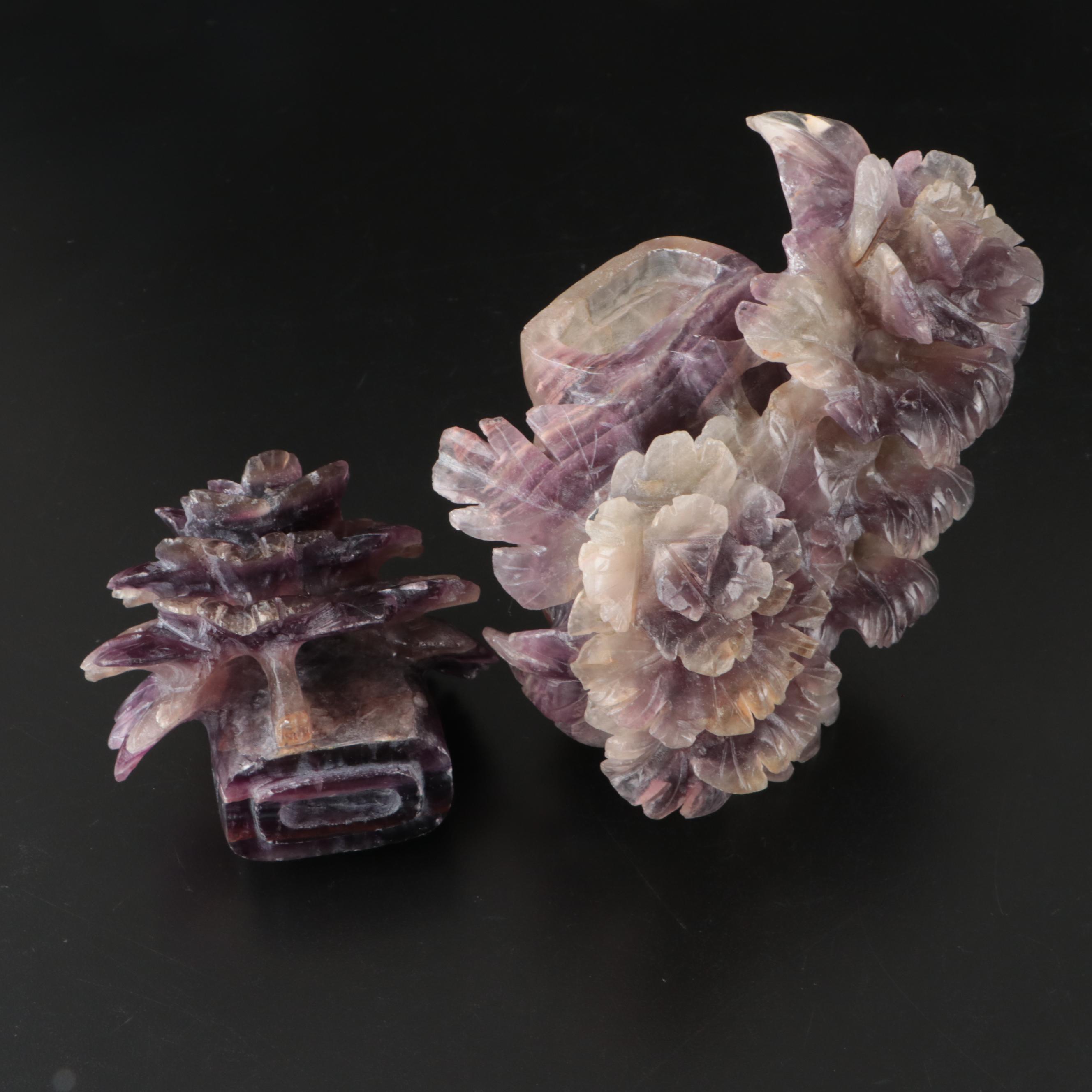 Chinese Hand-Carved Fluorite Chrysanthemum Form Censer
