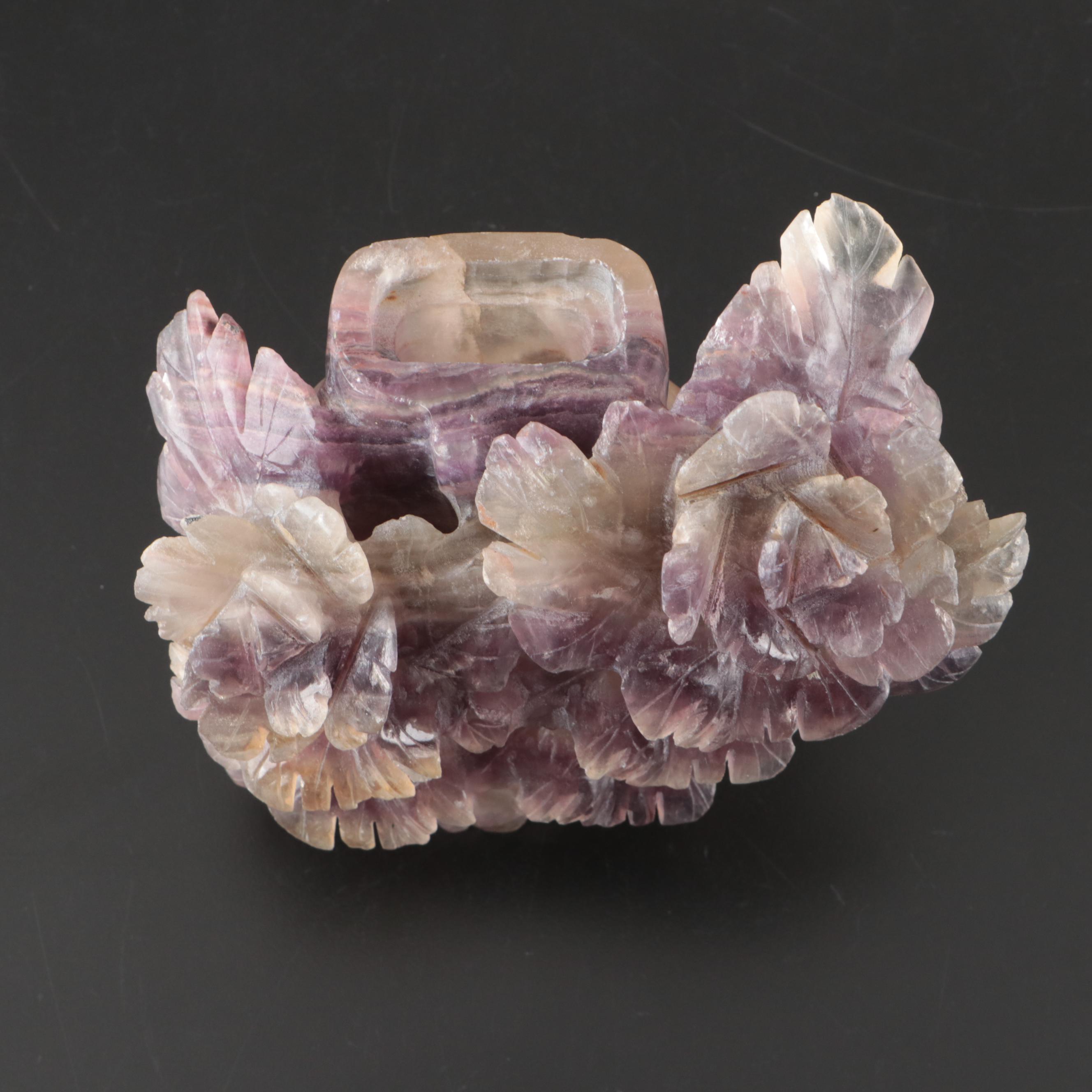 Chinese Hand-Carved Fluorite Chrysanthemum Form Censer