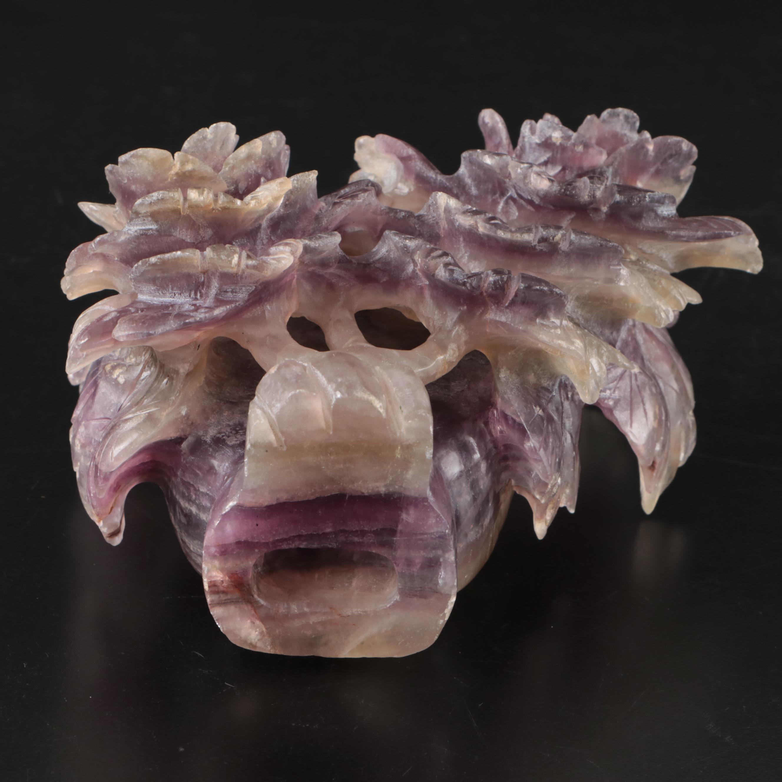 Chinese Hand-Carved Fluorite Chrysanthemum Form Censer