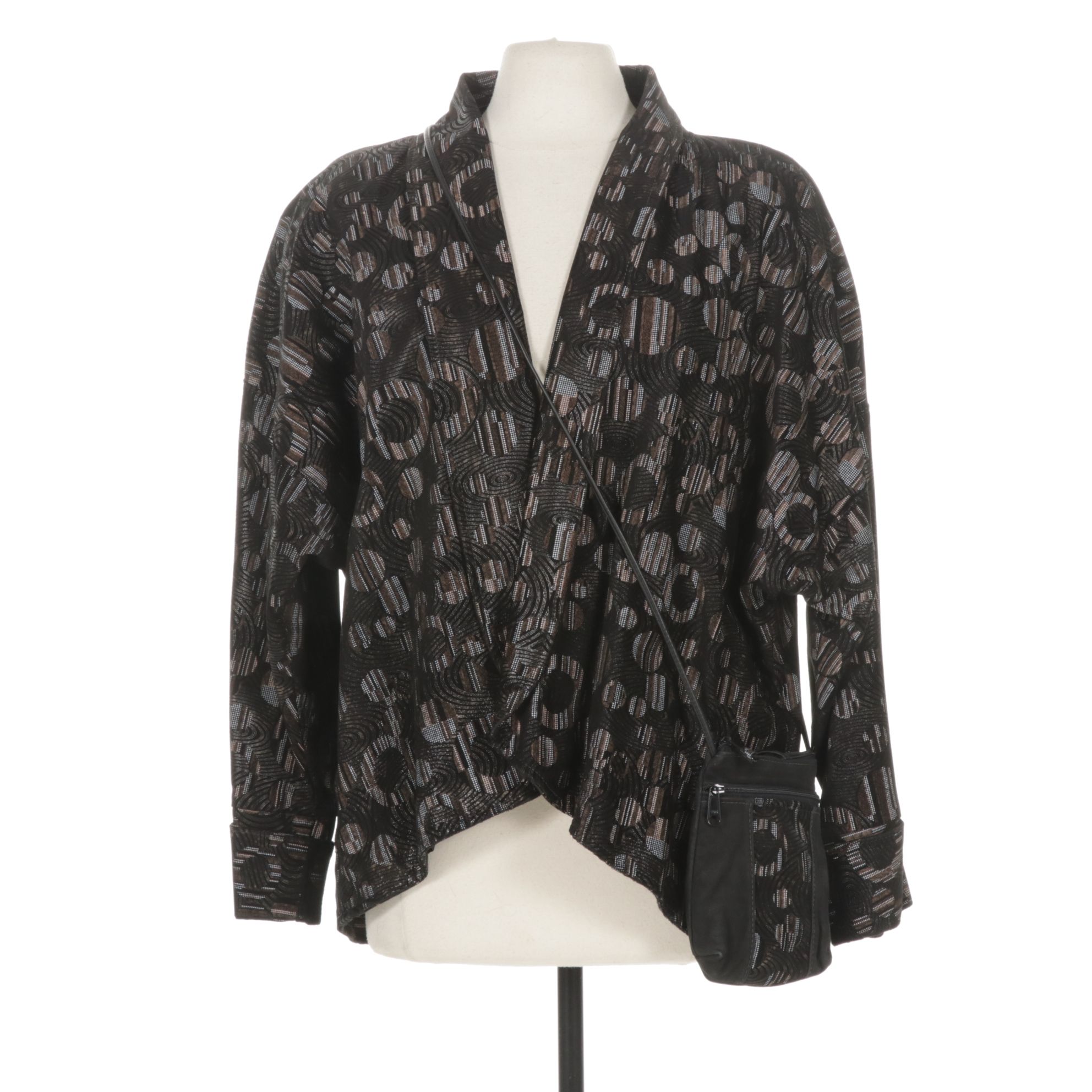 Pushkin Abstract Geometric Hand-Tooled Suede Jacket and Coordinating Purse