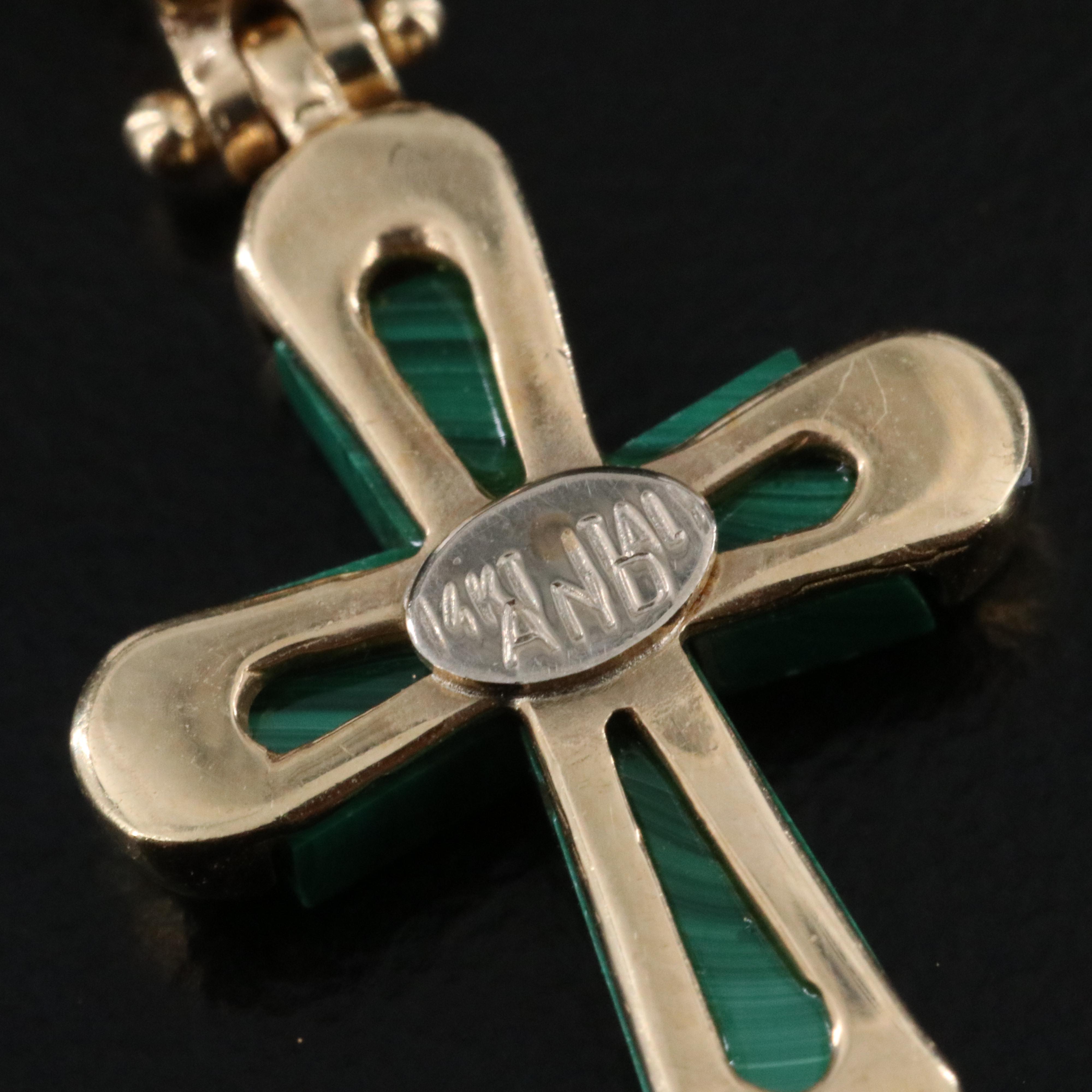 14K Malachite Cross and Star Sapphire Pendants