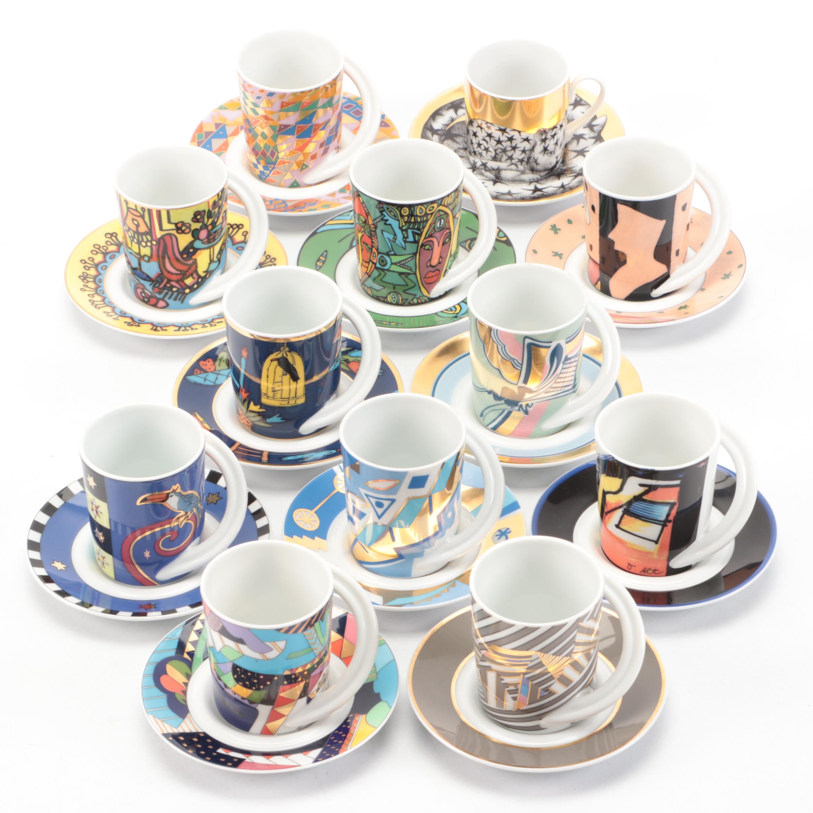 Rosenthal "Espresso-Sammeltasse" Porcelain Cups and Saucers with Other