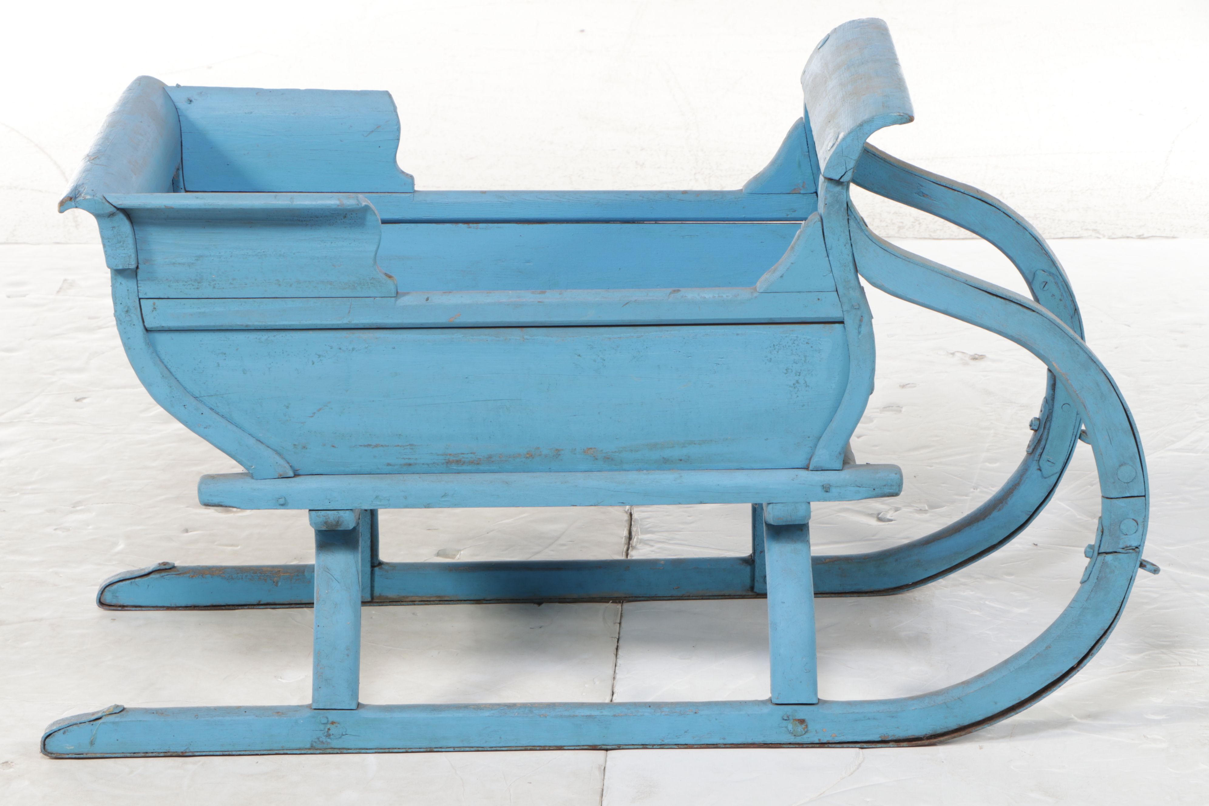 Primitive Blue Wooden Child's Sled