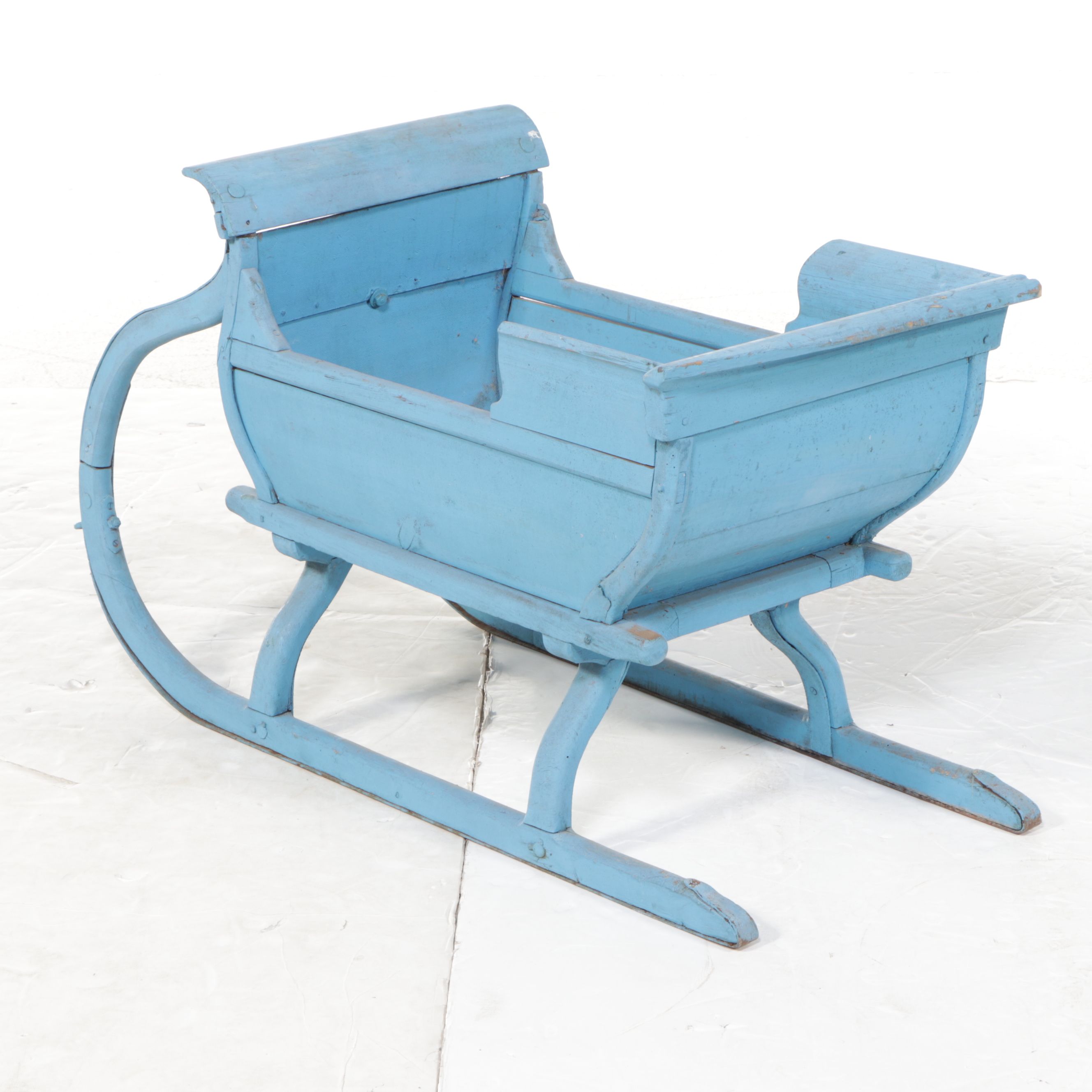 Primitive Blue Wooden Child's Sled