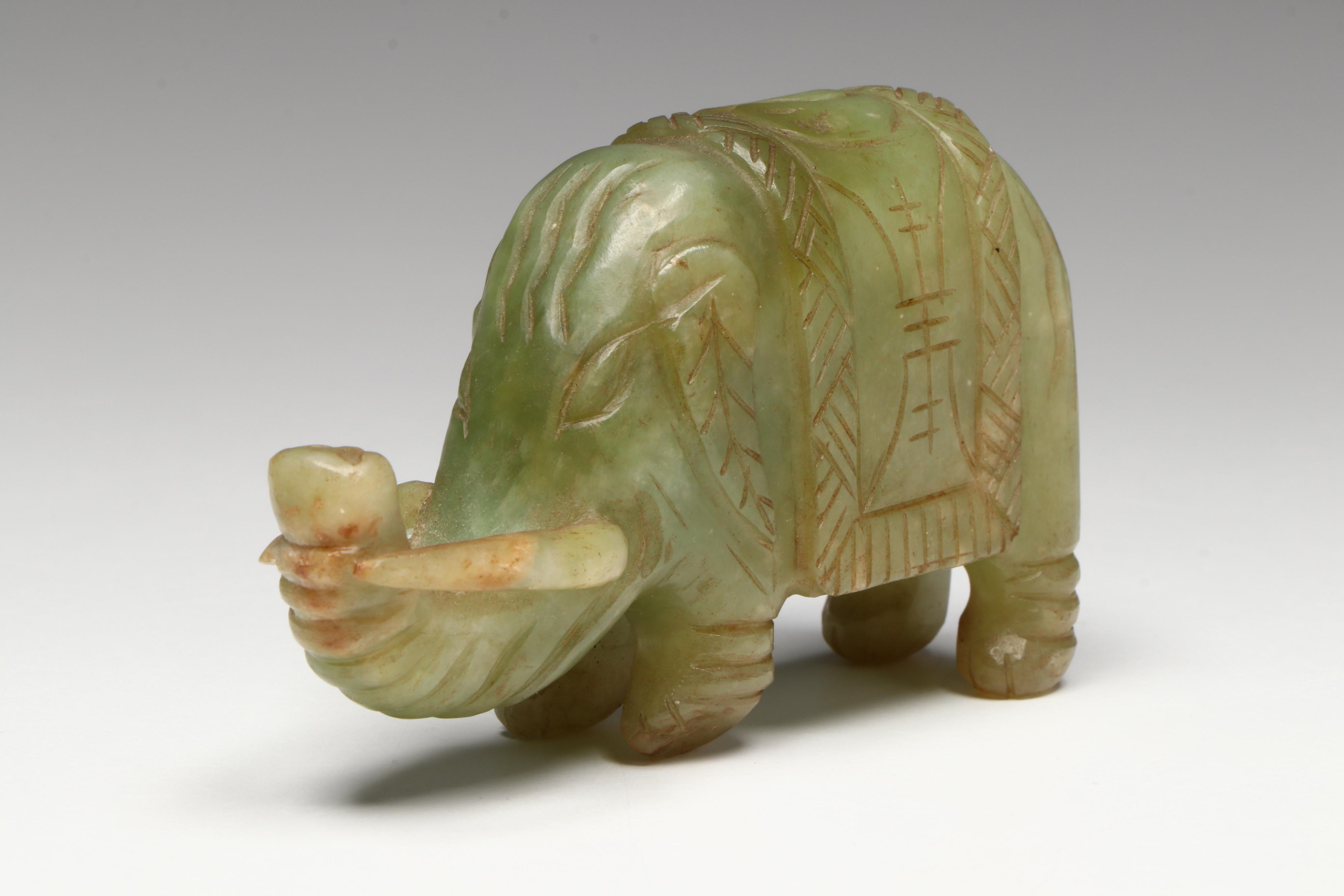 Chinese Carved Serpentine Elephant Figurines