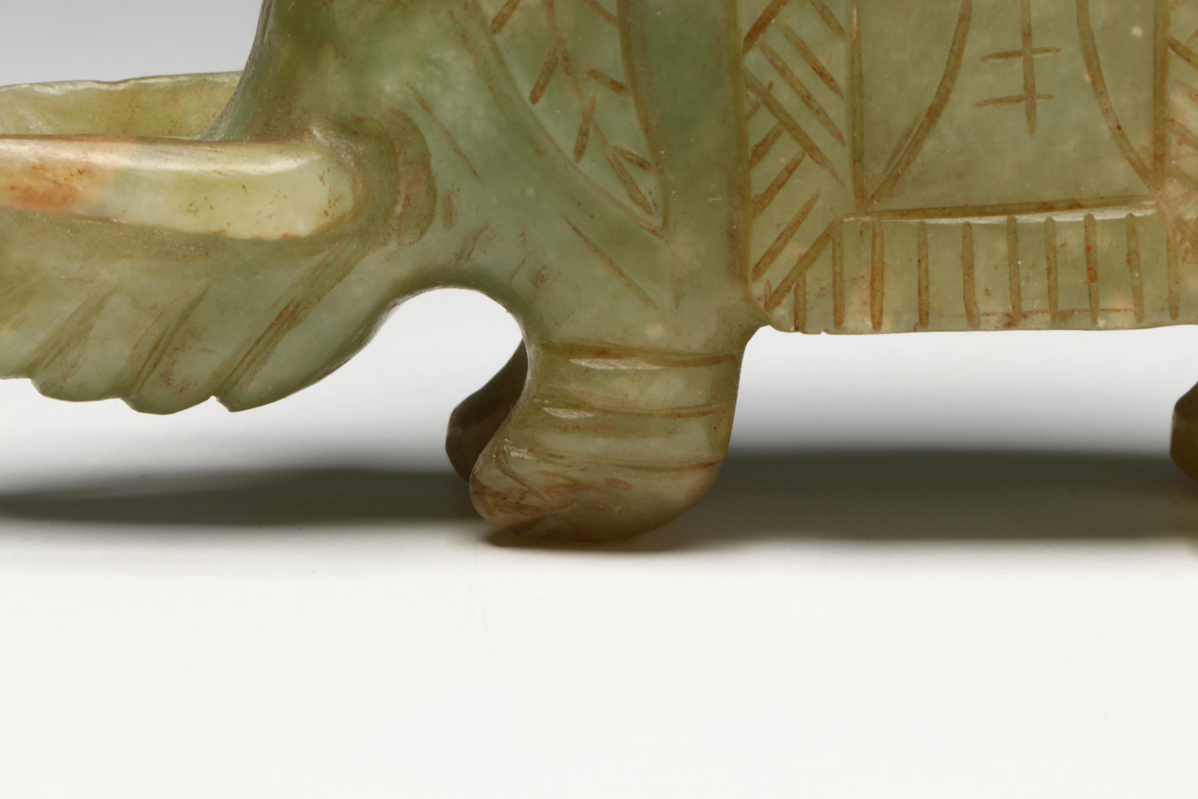 Chinese Carved Serpentine Elephant Figurines