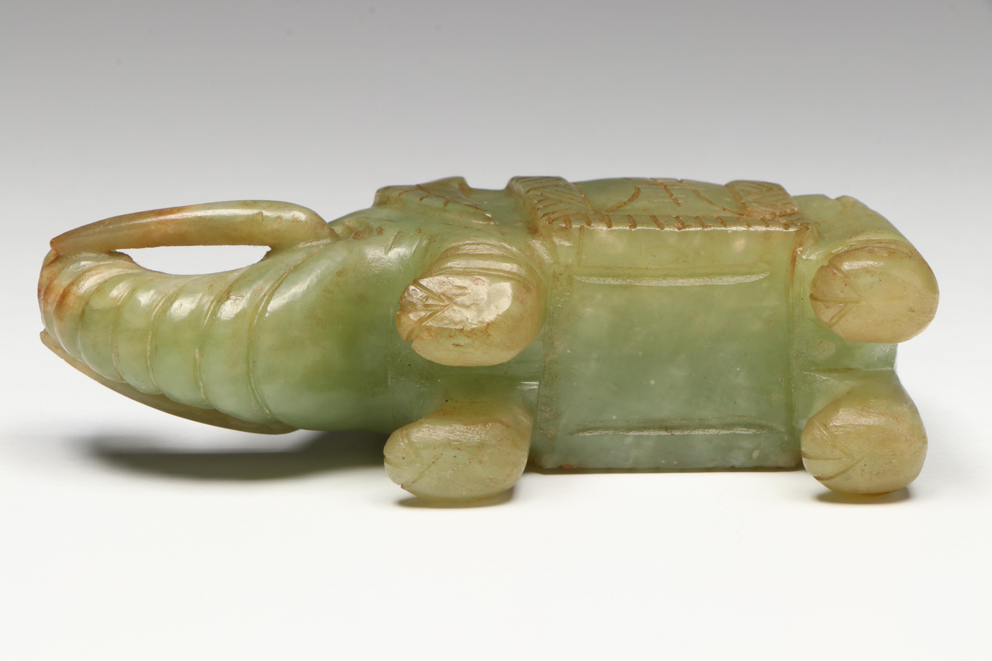 Chinese Carved Serpentine Elephant Figurines