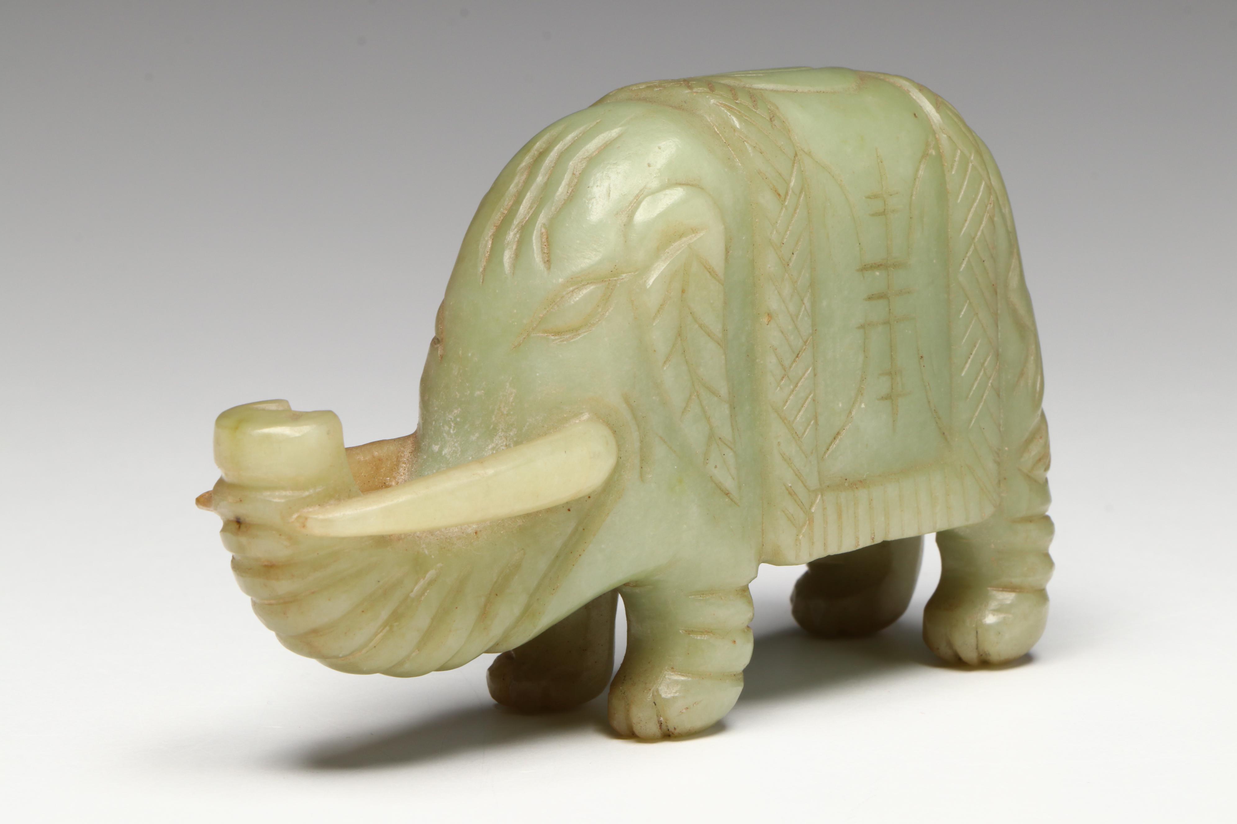 Chinese Carved Serpentine Elephant Figurines