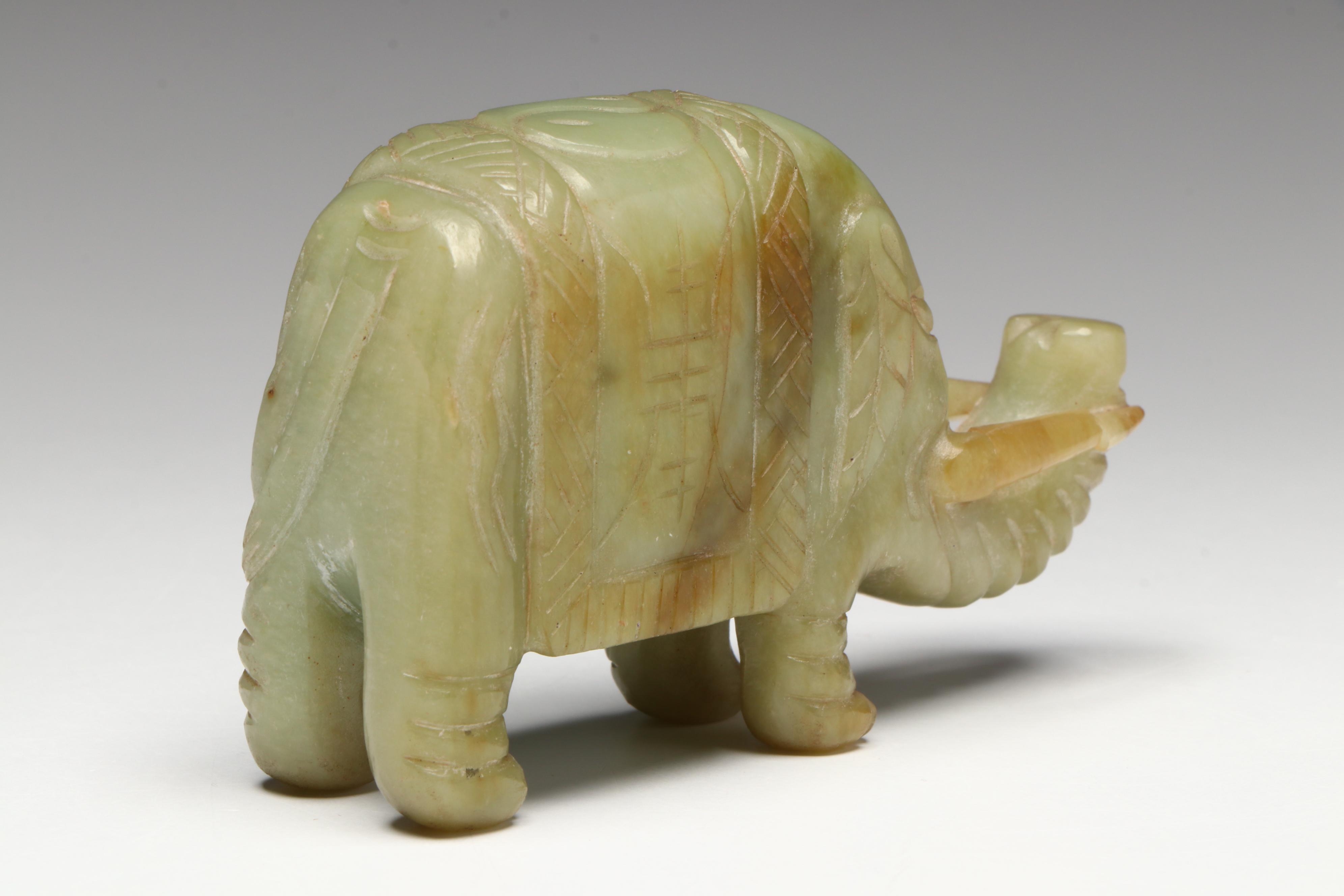 Chinese Carved Serpentine Elephant Figurines