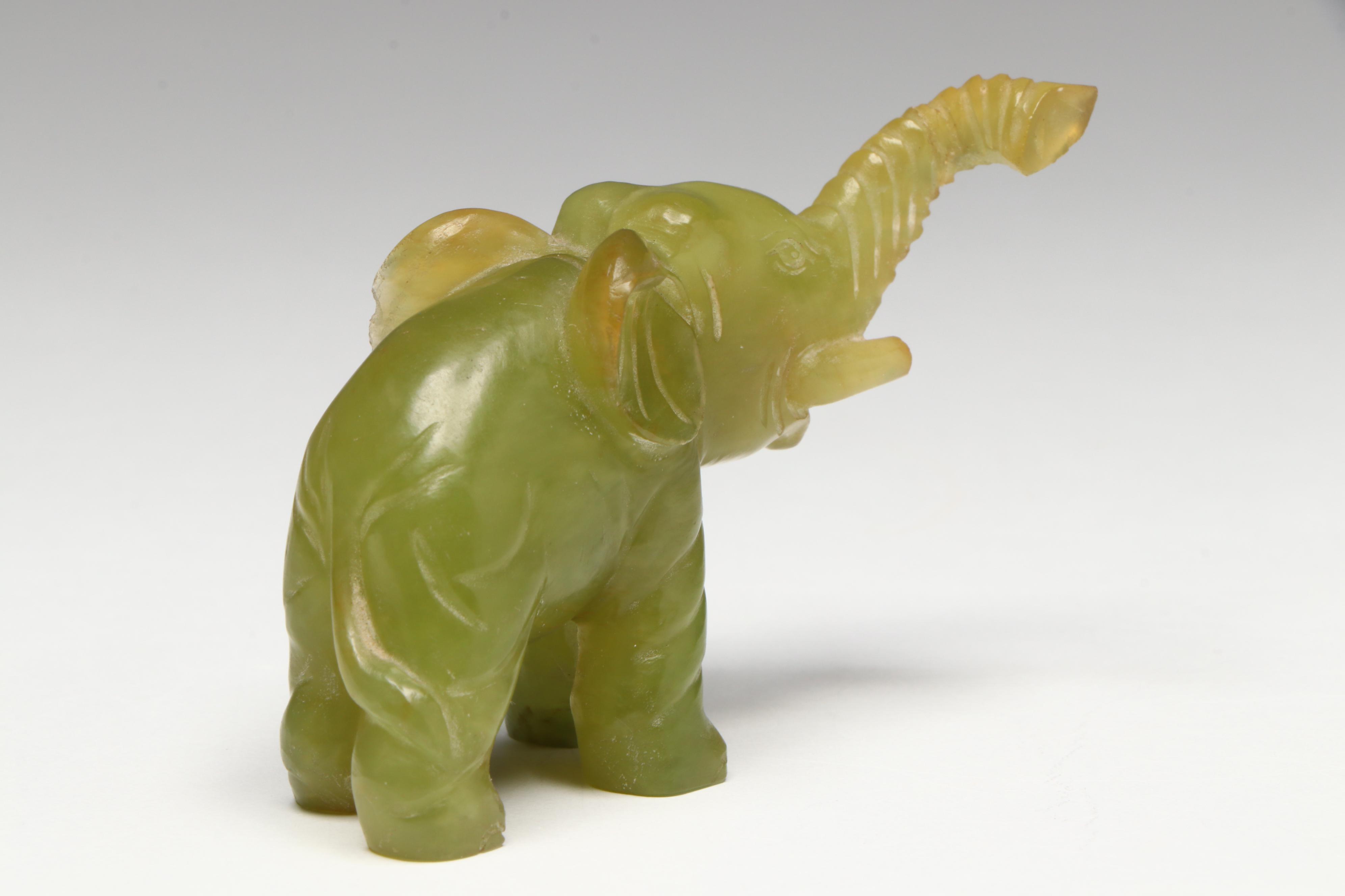 Chinese Carved Serpentine Elephant Figurines